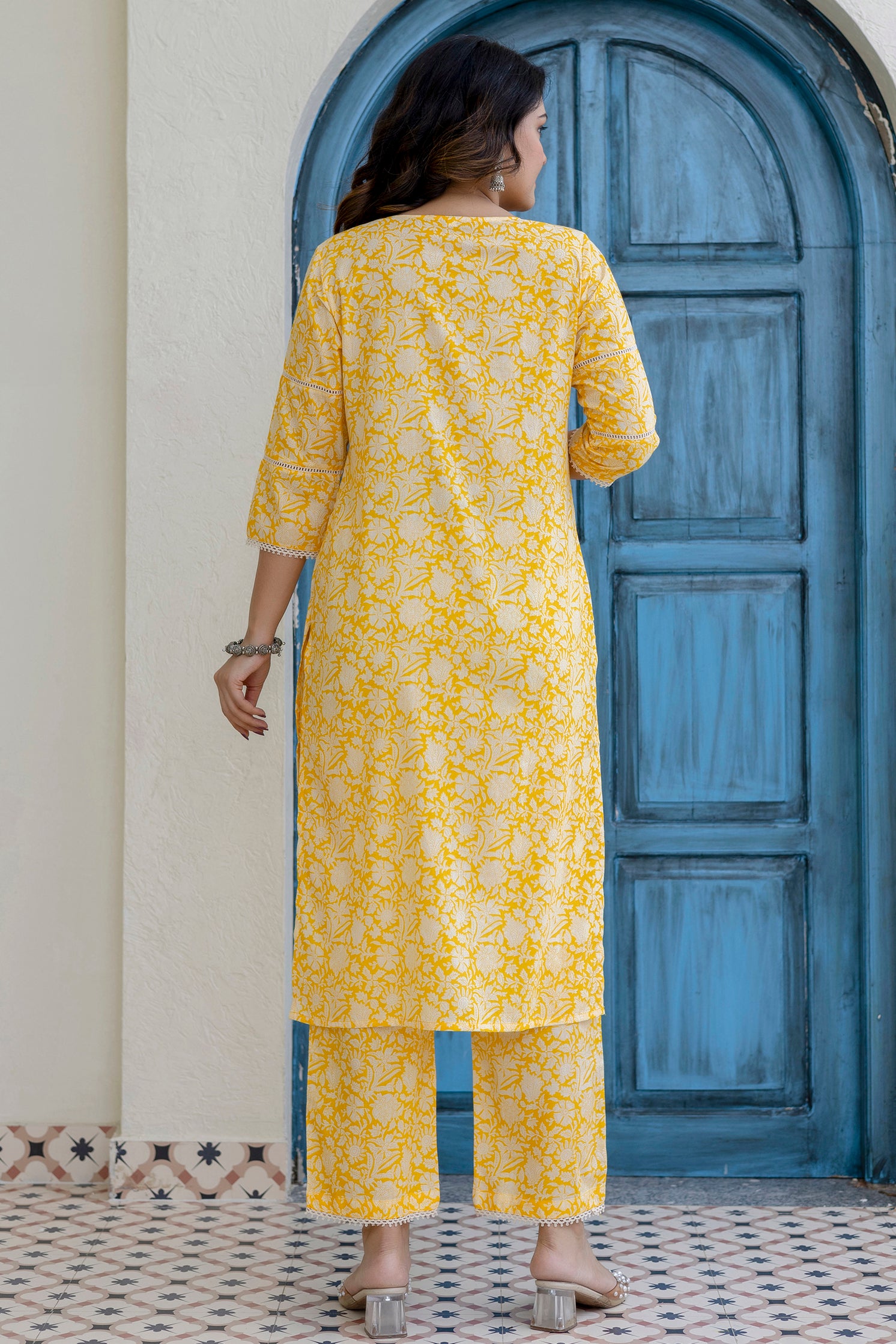 Cotton Cambric Kurta Set with Pintux Work