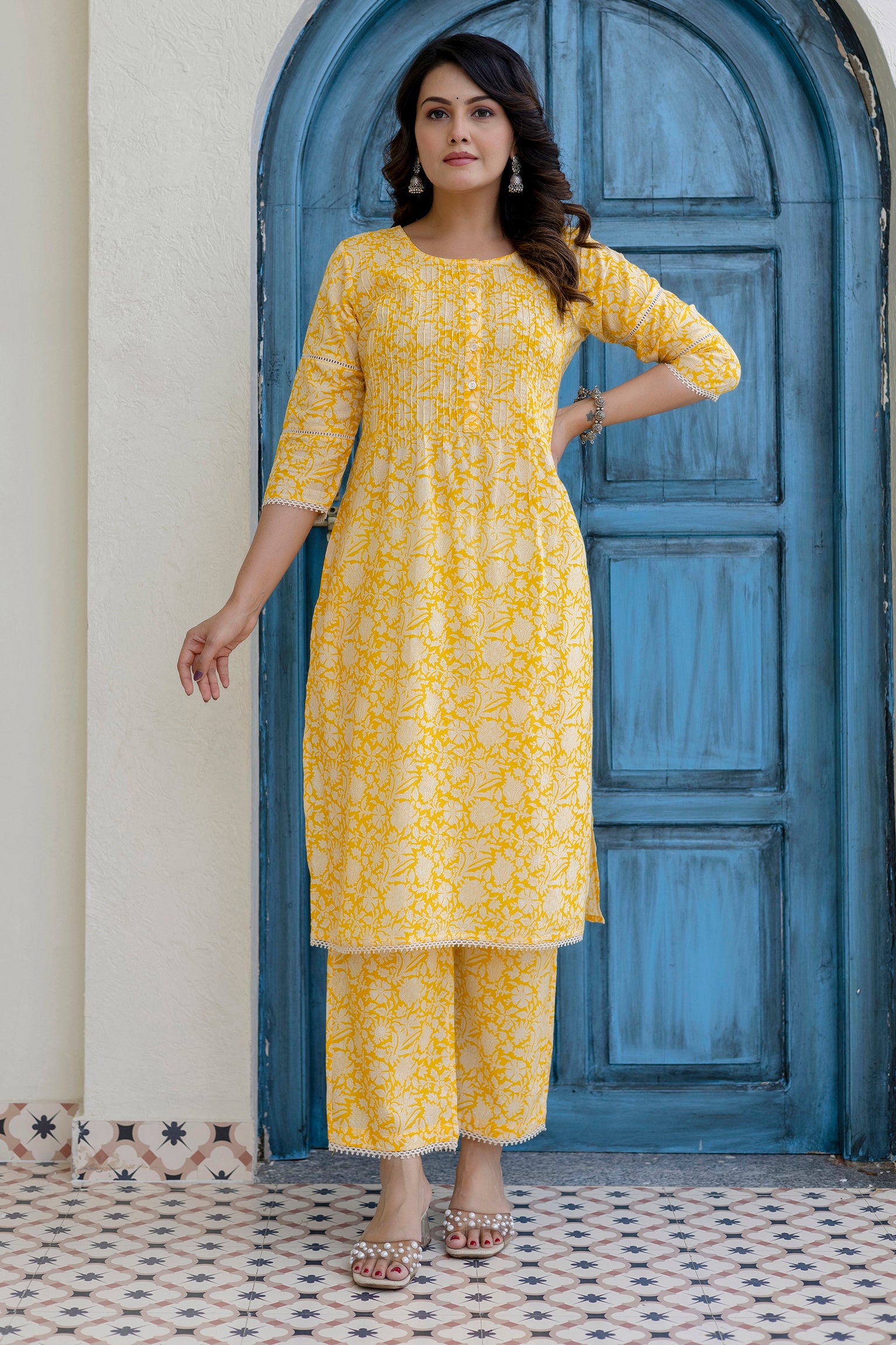 Cotton Cambric Kurta Set with Pintux Work