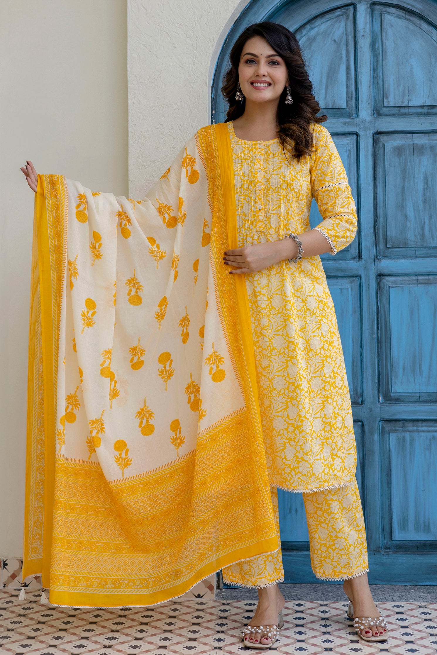 Cotton Cambric Kurta Set with Pintux Work
