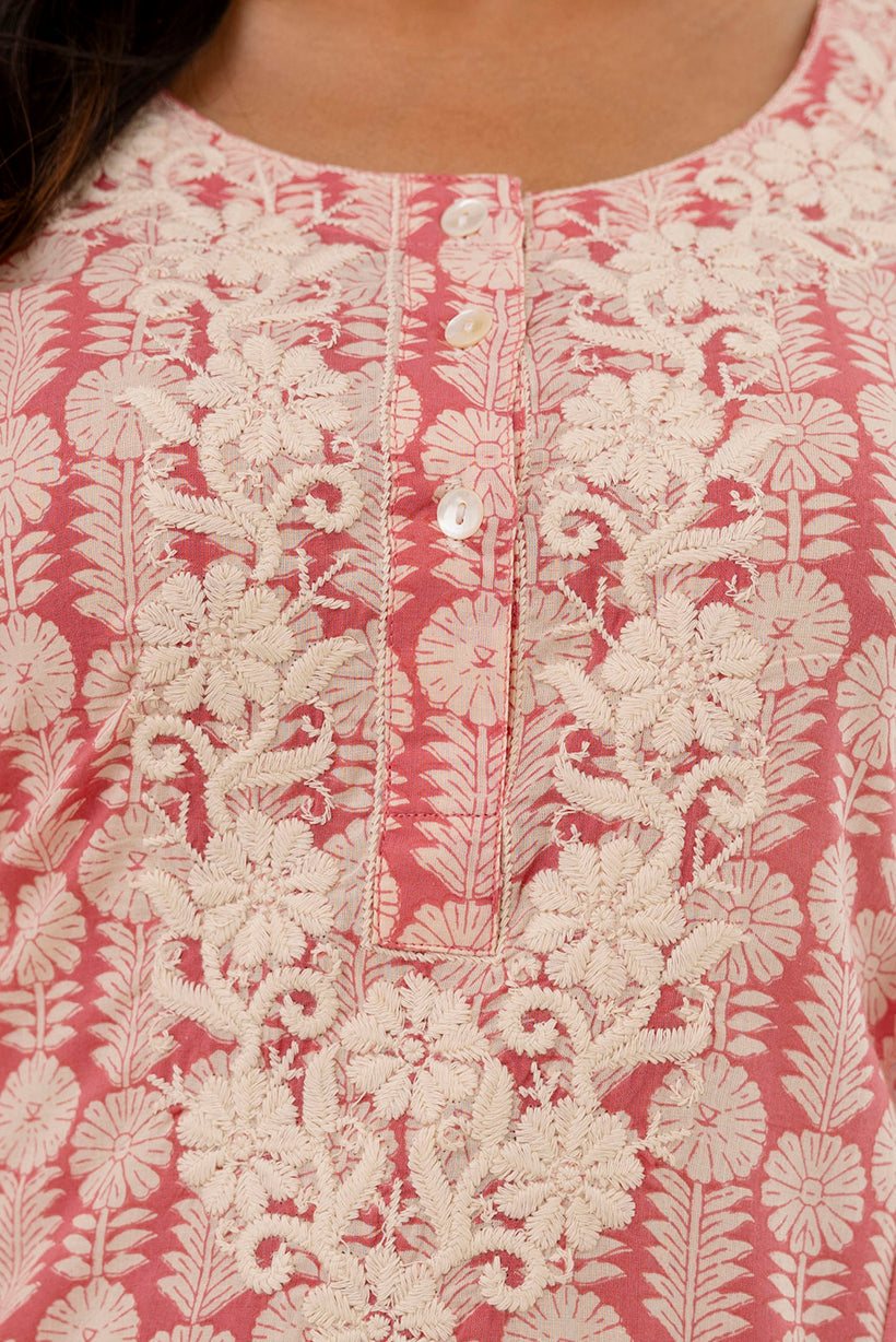 Embroidery Cotton Suit Set With mulmul dupatta