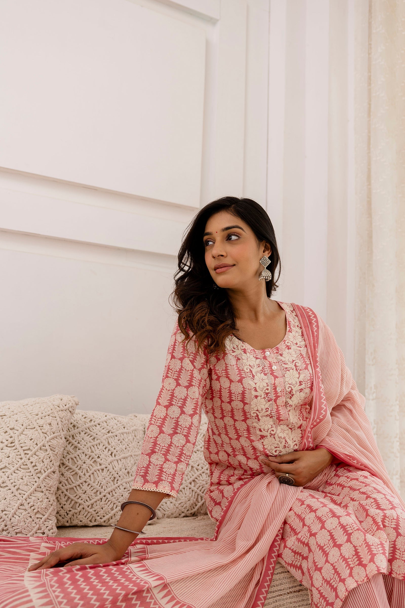 Embroidery Cotton Suit Set With mulmul dupatta