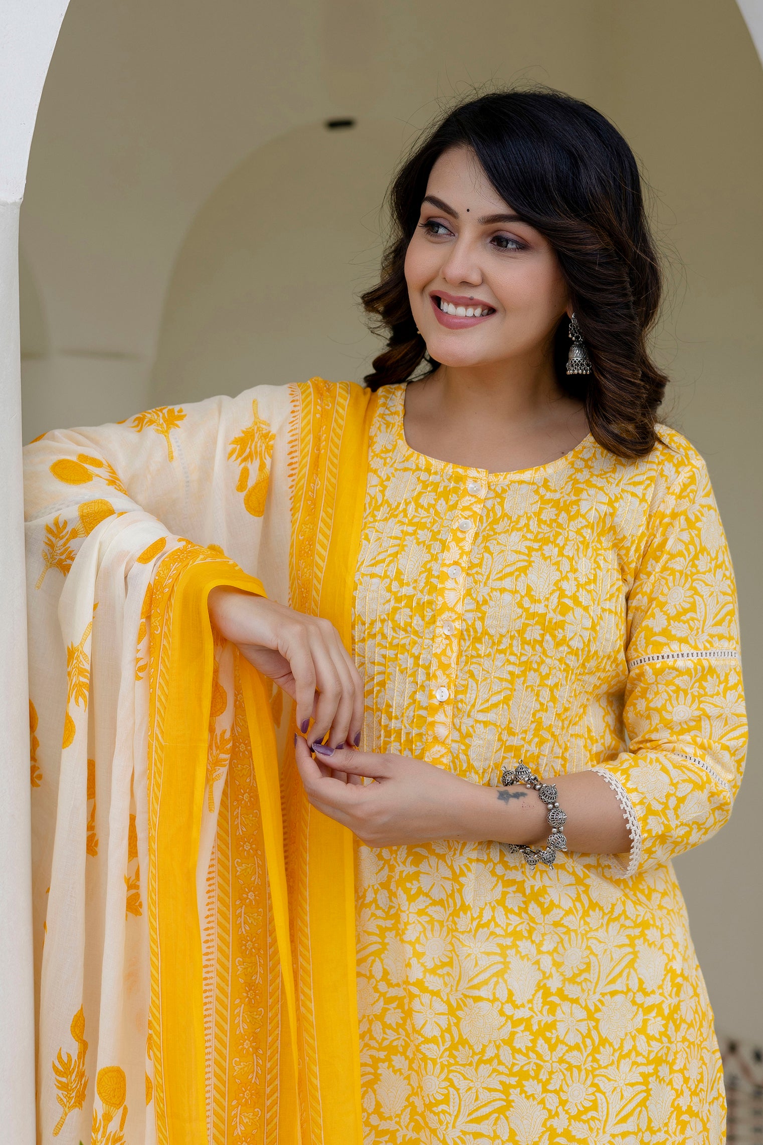 Cotton Cambric Kurta Set with Pintux Work