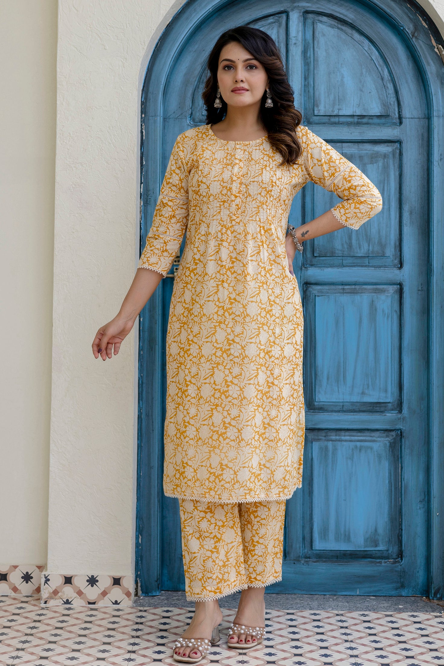 Cotton Cambric Kurta Set with Pintux Work