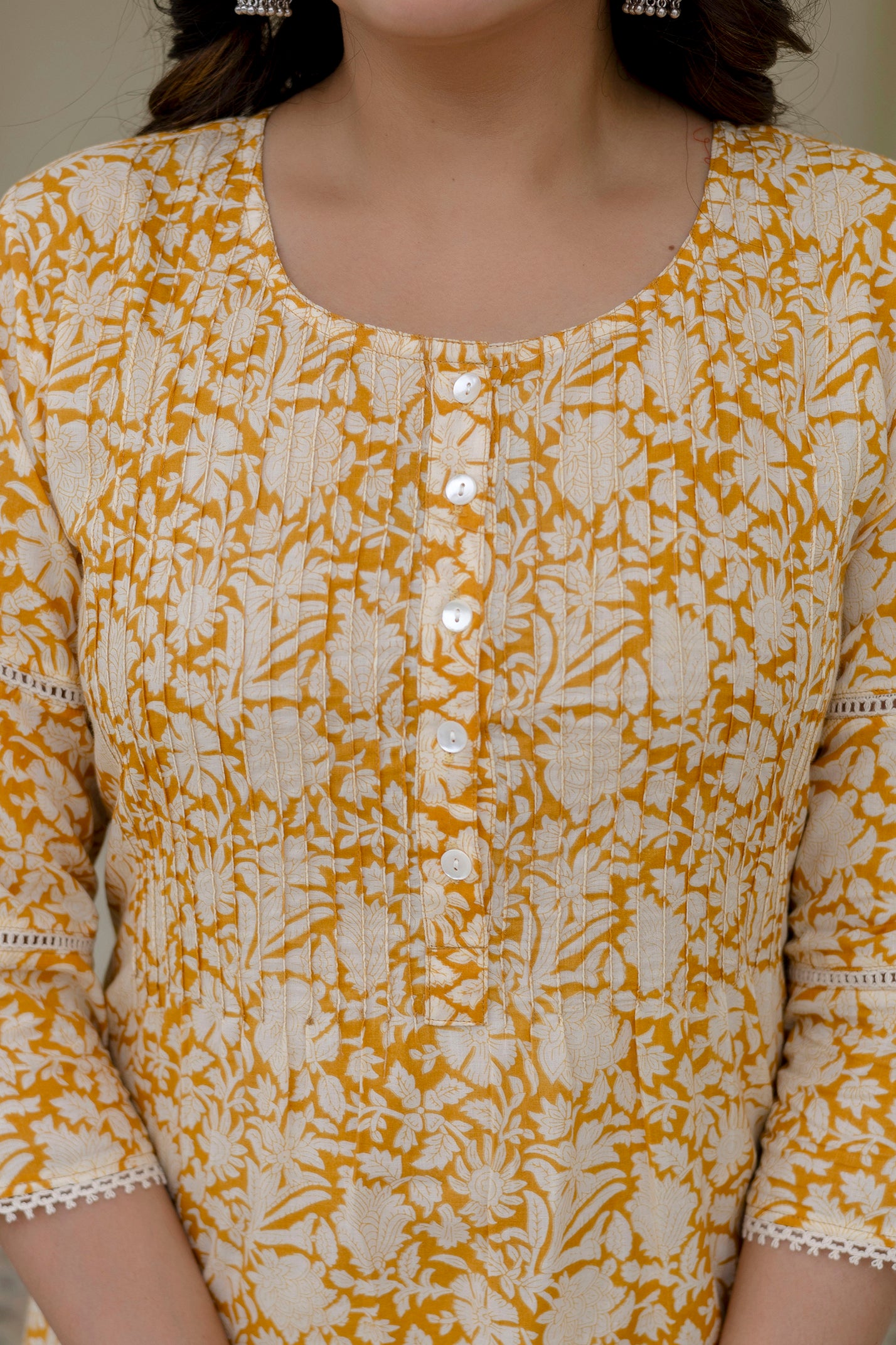 Cotton Cambric Kurta Set with Pintux Work