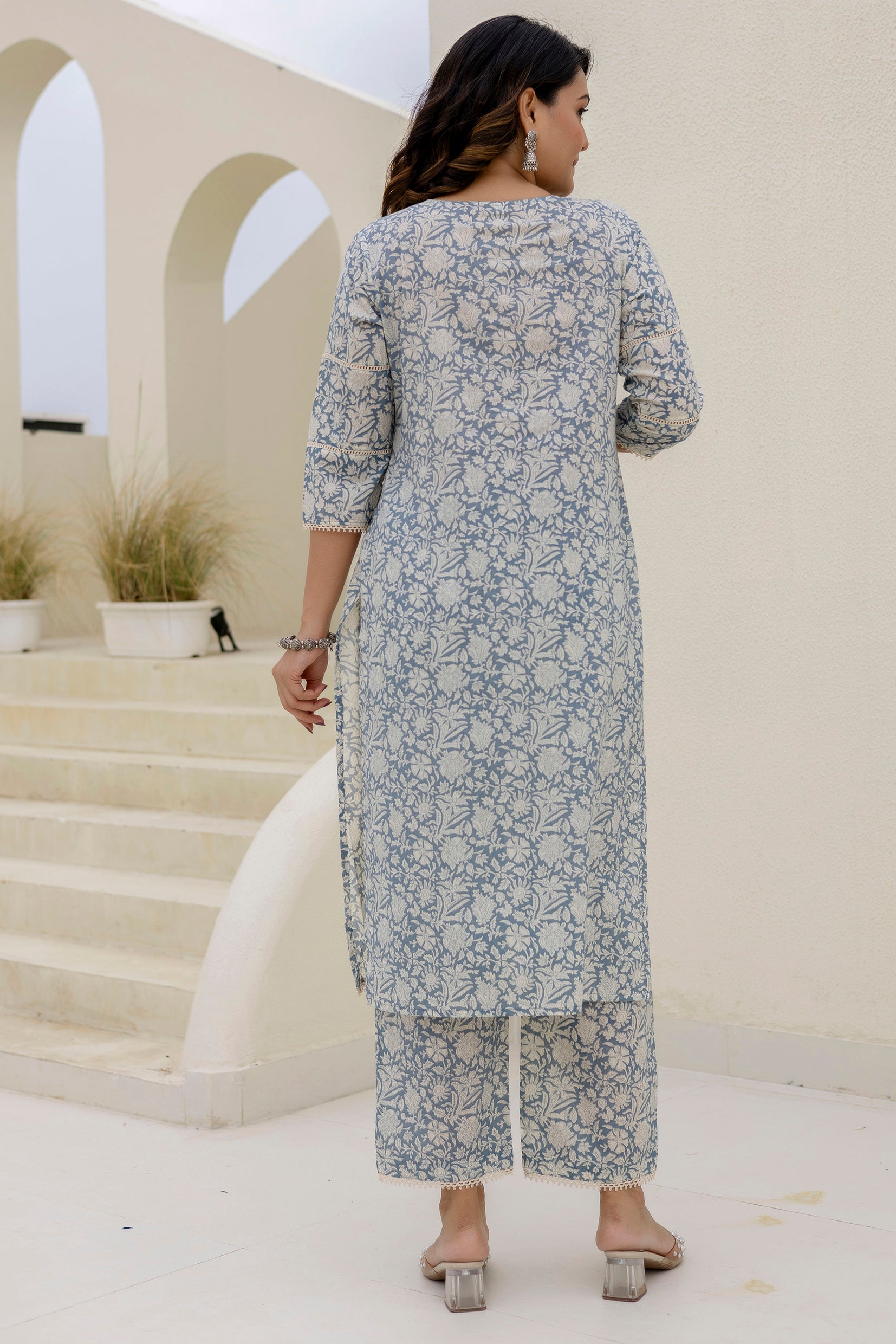 Cotton Cambric Kurta Set with Pintux Work