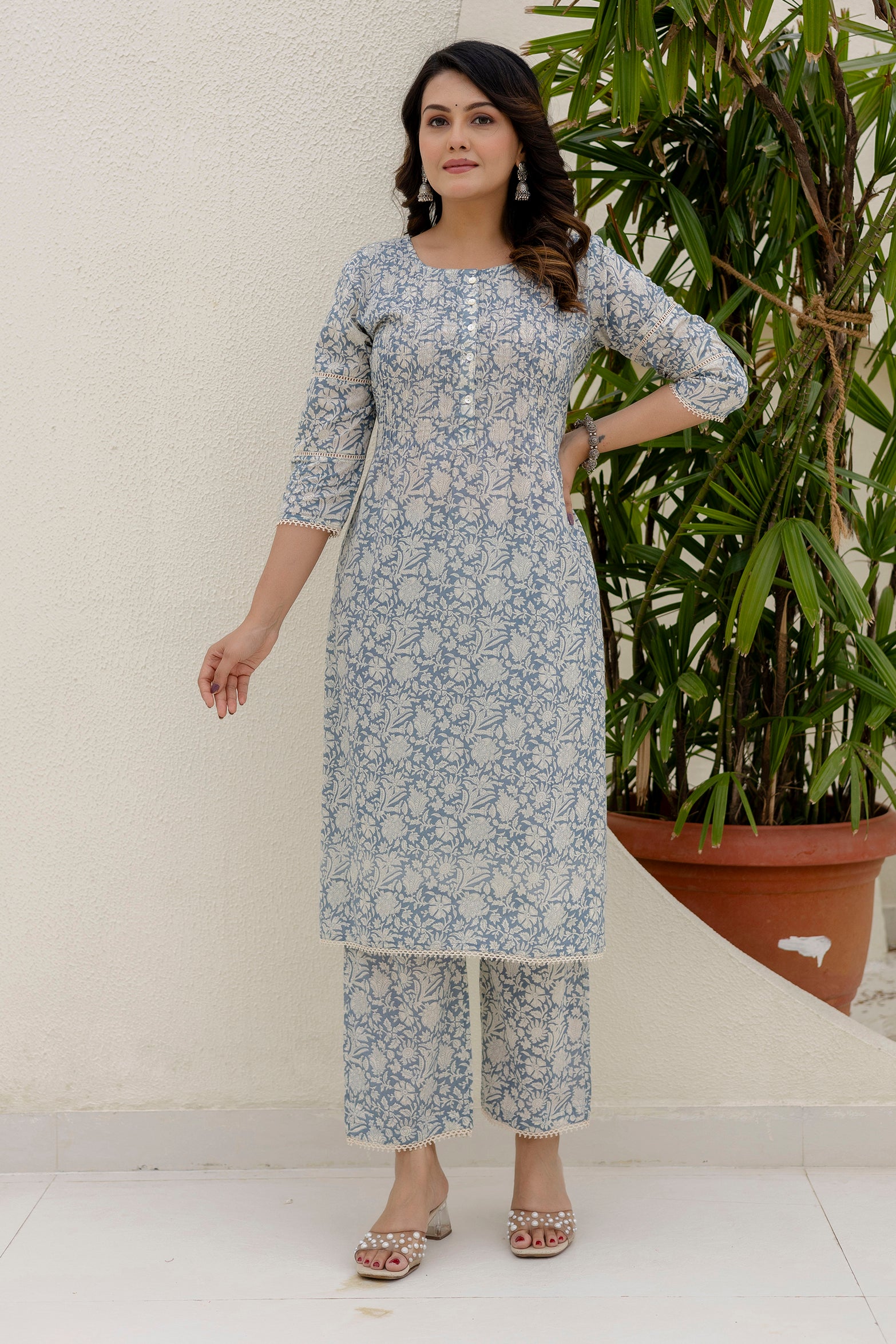 Cotton Cambric Kurta Set with Pintux Work