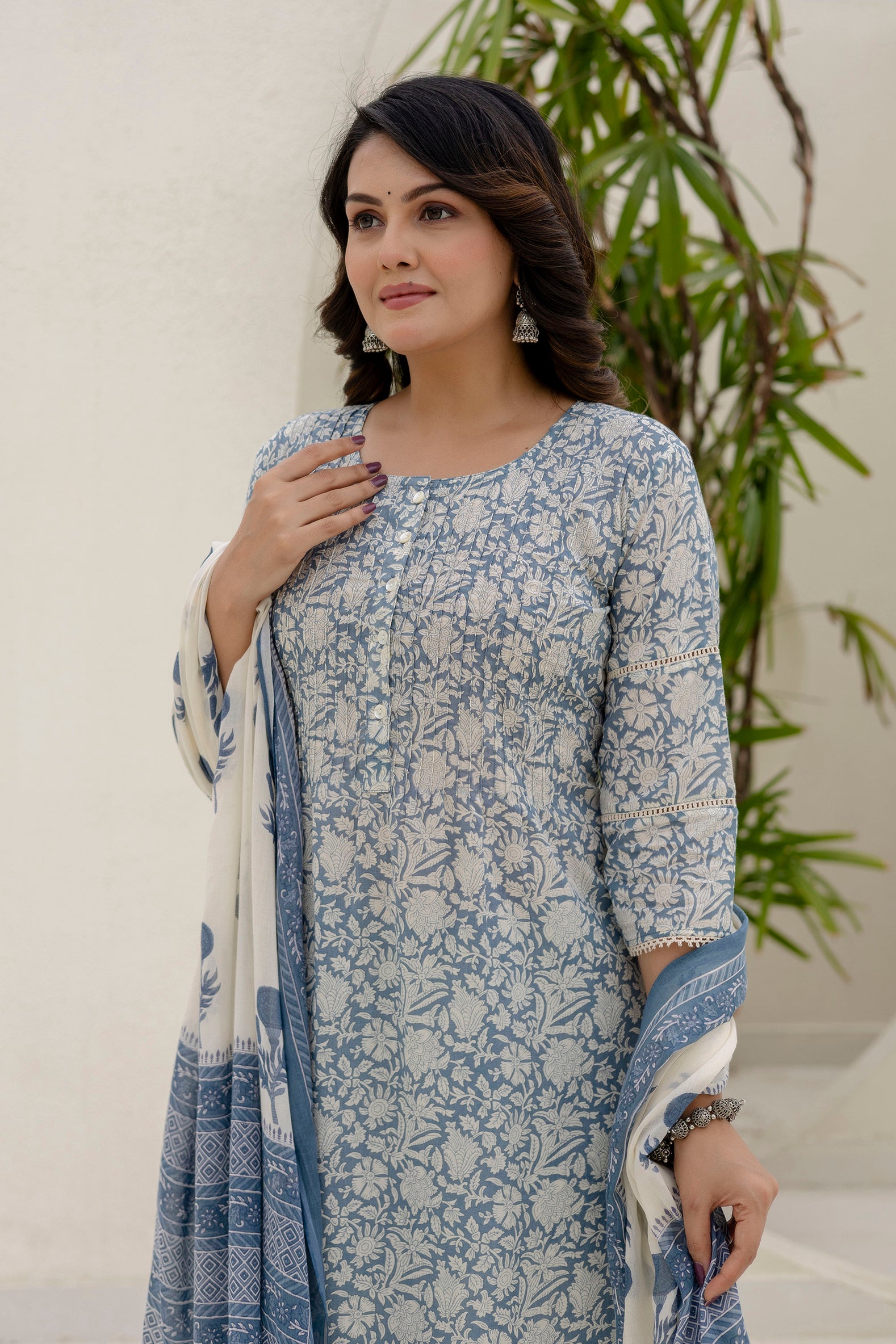 Cotton Cambric Kurta Set with Pintux Work