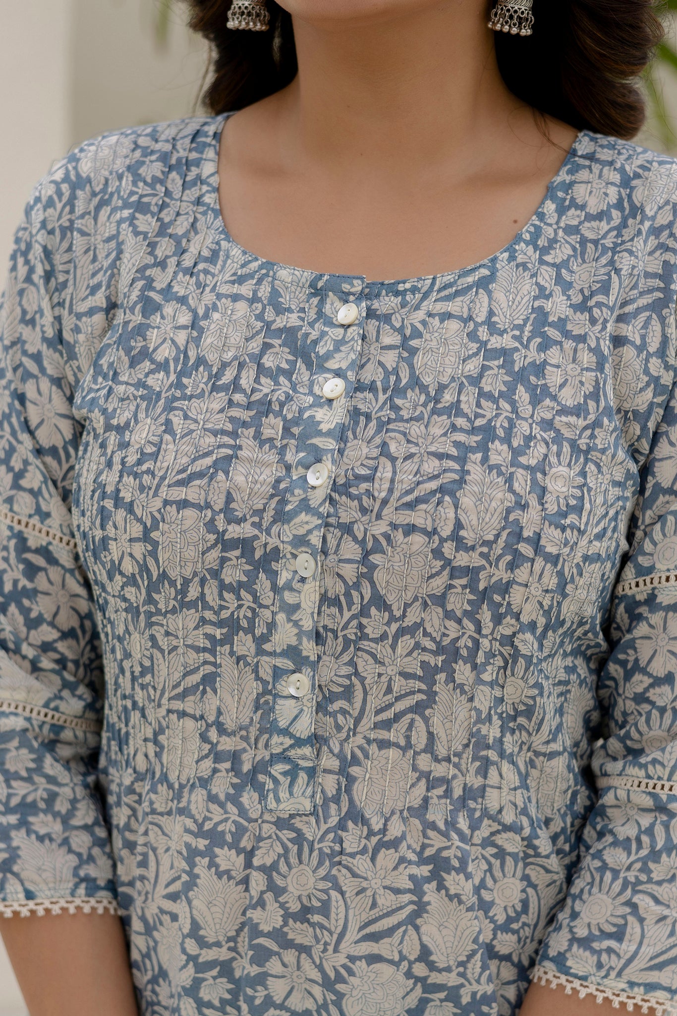 Cotton Cambric Kurta Set with Pintux Work