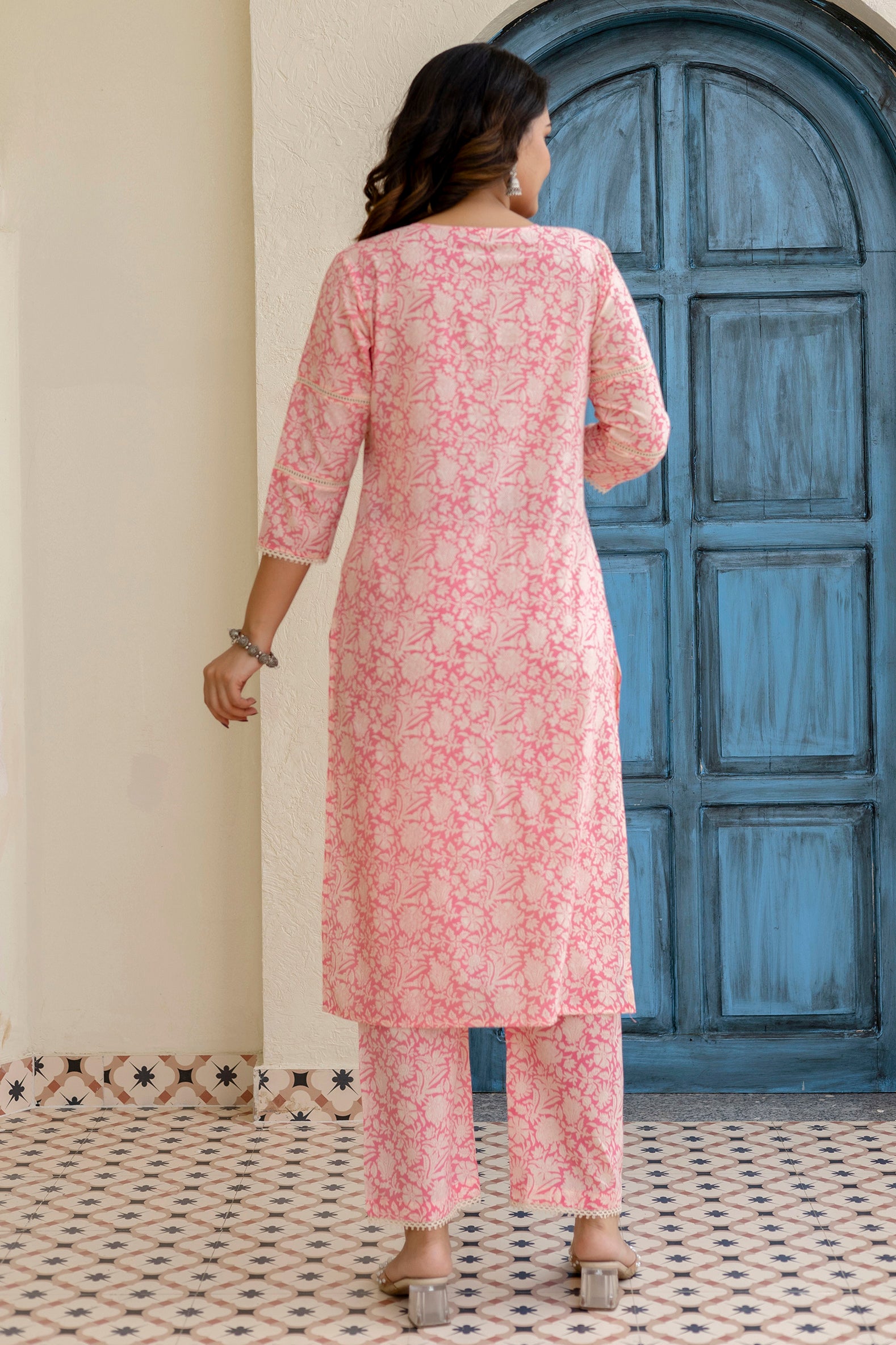 Cotton Cambric Kurta Set with Pintux Work