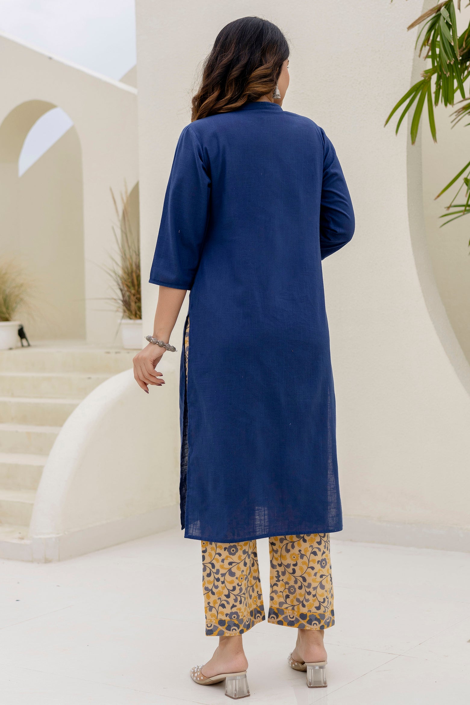 Cotton Slub Kurta Set in Blue