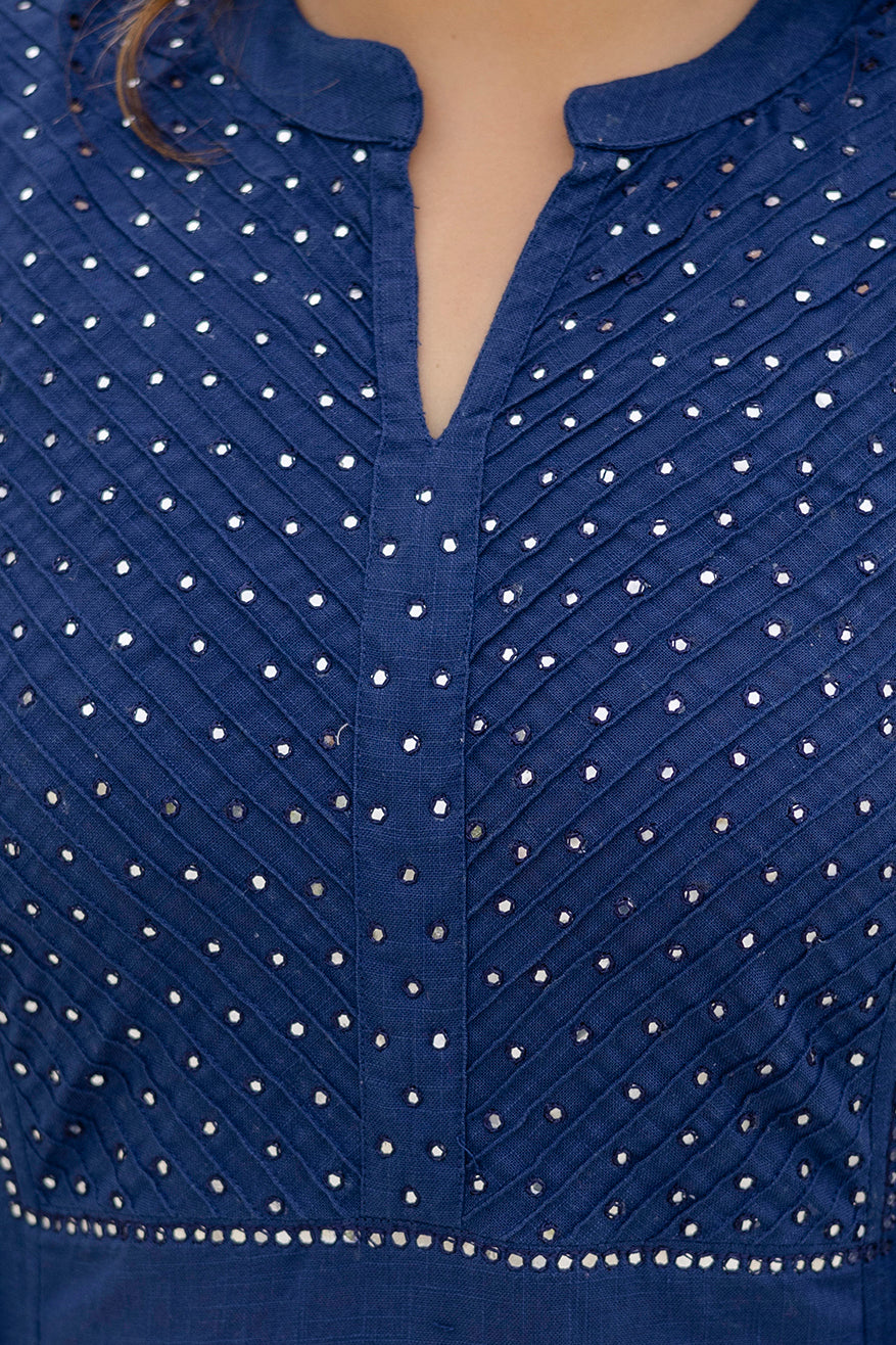 Cotton Slub Kurta Set in Blue
