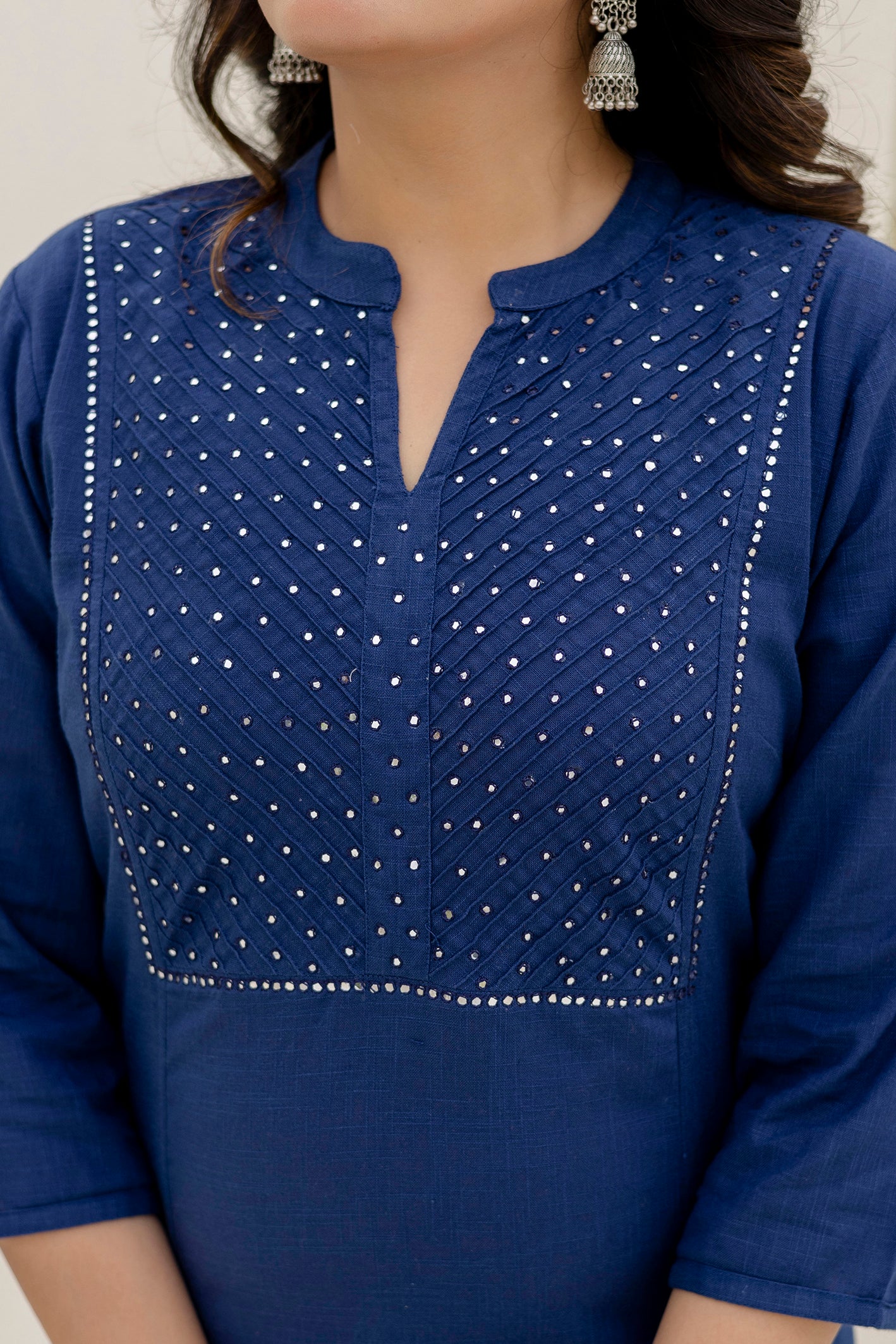 Cotton Slub Kurta Set in Blue
