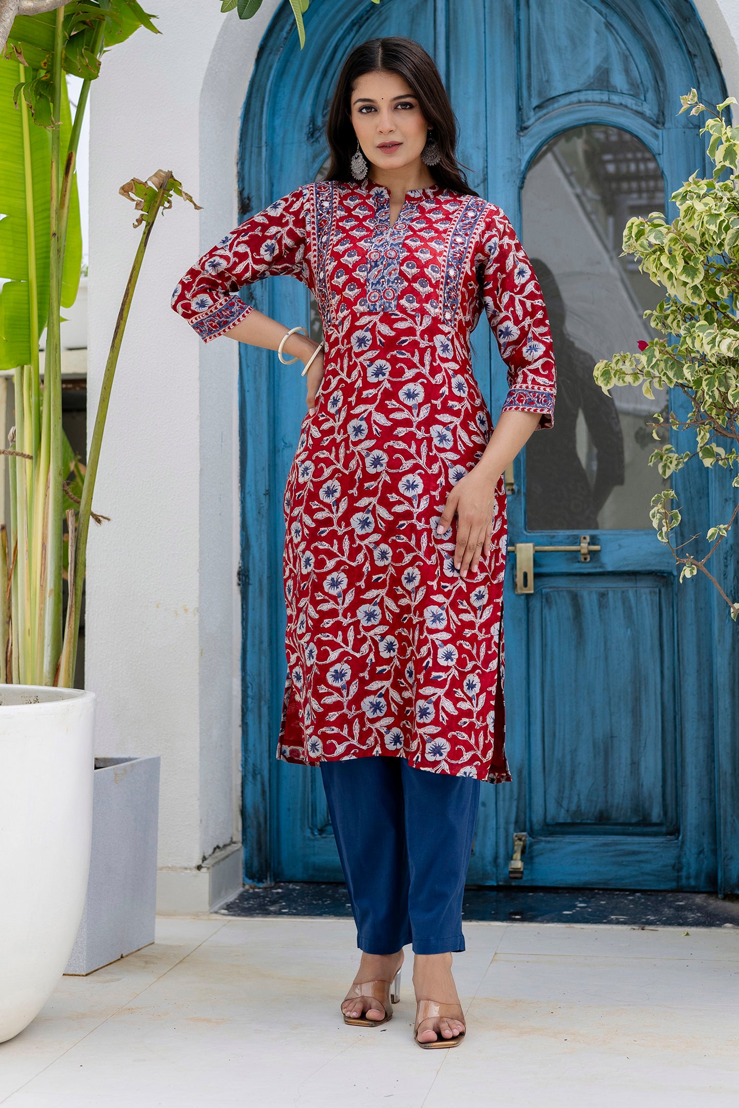 Block Printed Chanderi Silk Kurta Set