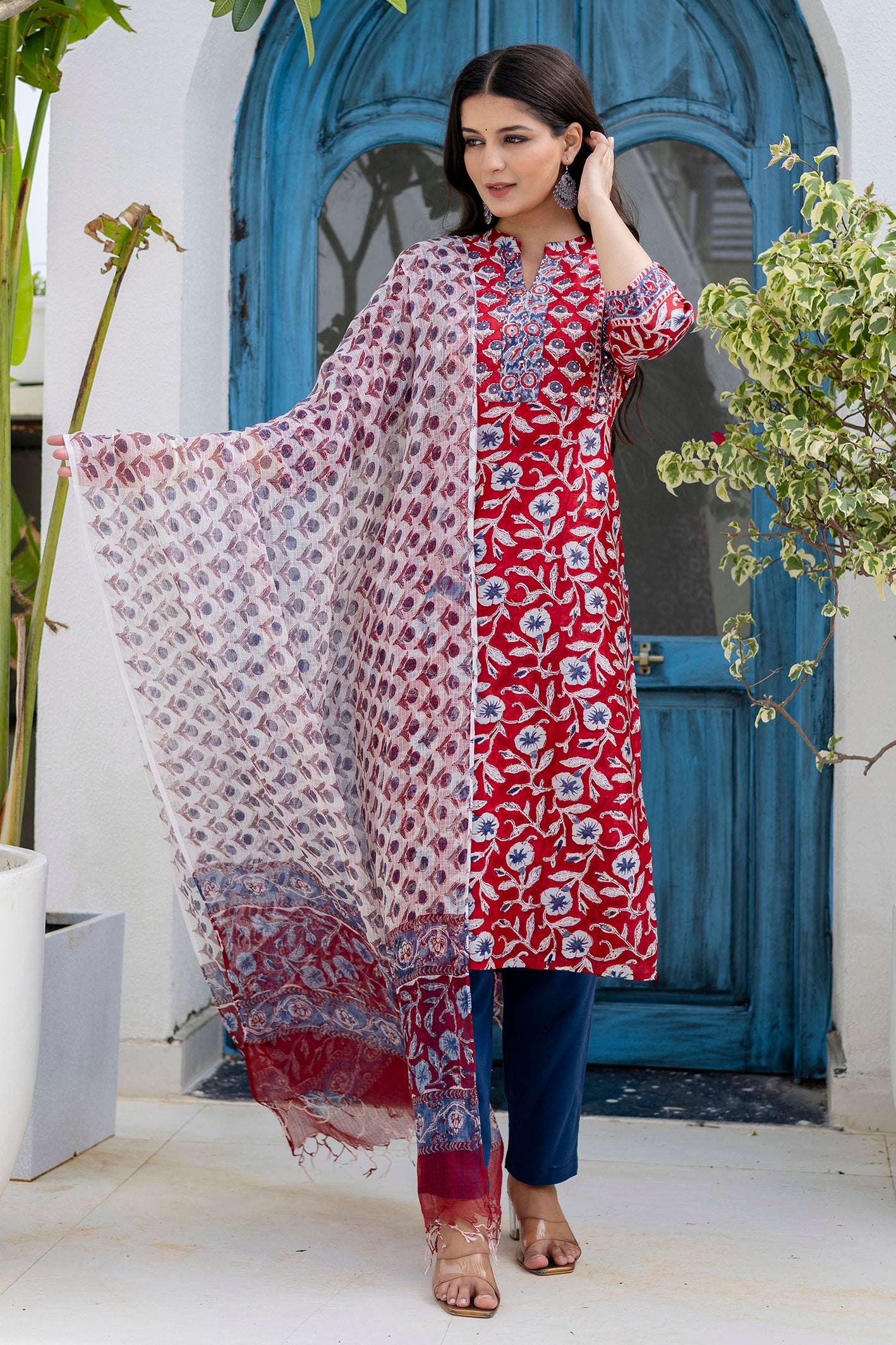 Block Printed Chanderi Silk Kurta Set