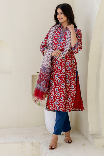 Block Printed Chanderi Silk Kurta Set