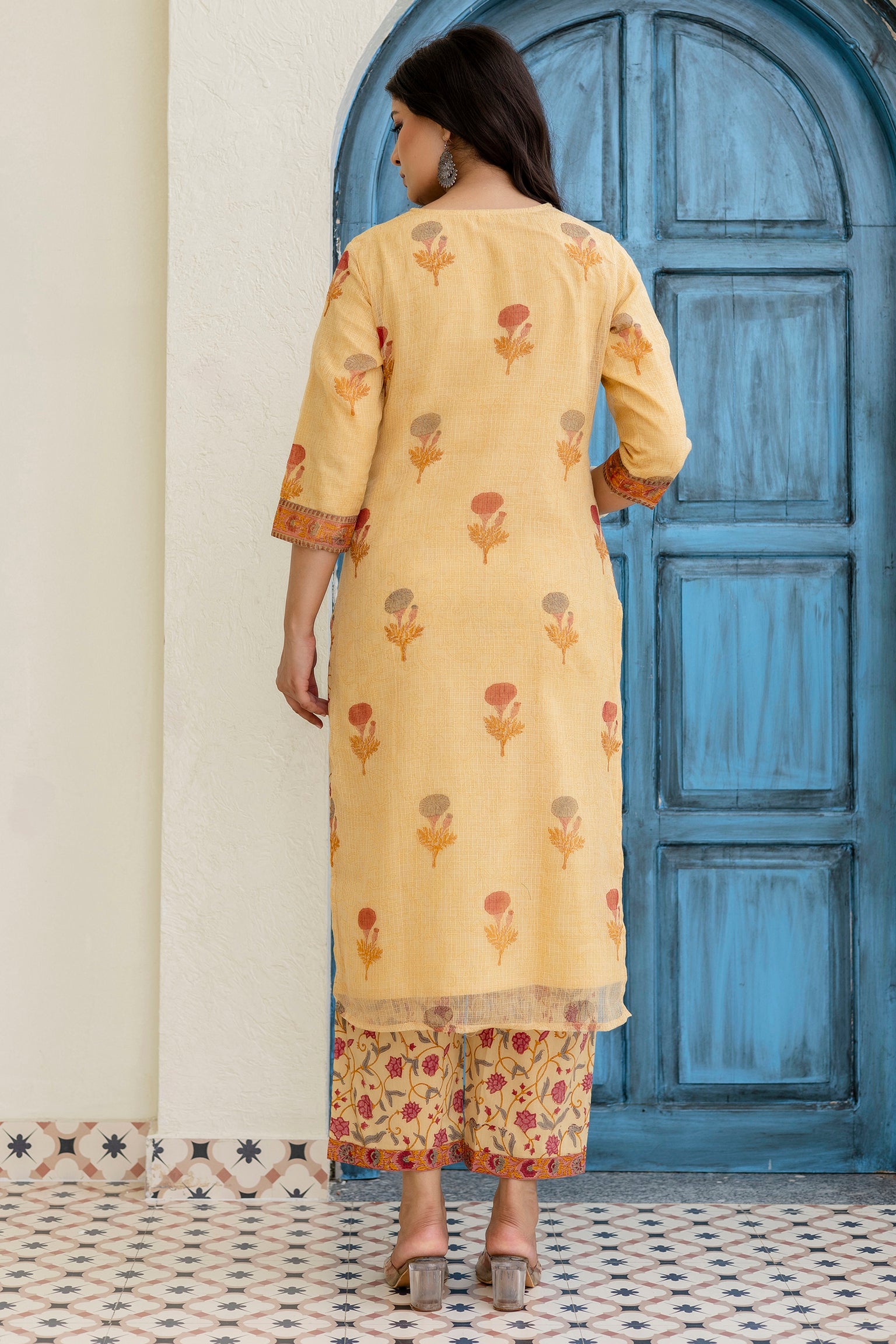 Block Printed Kota Doria Kurta Set