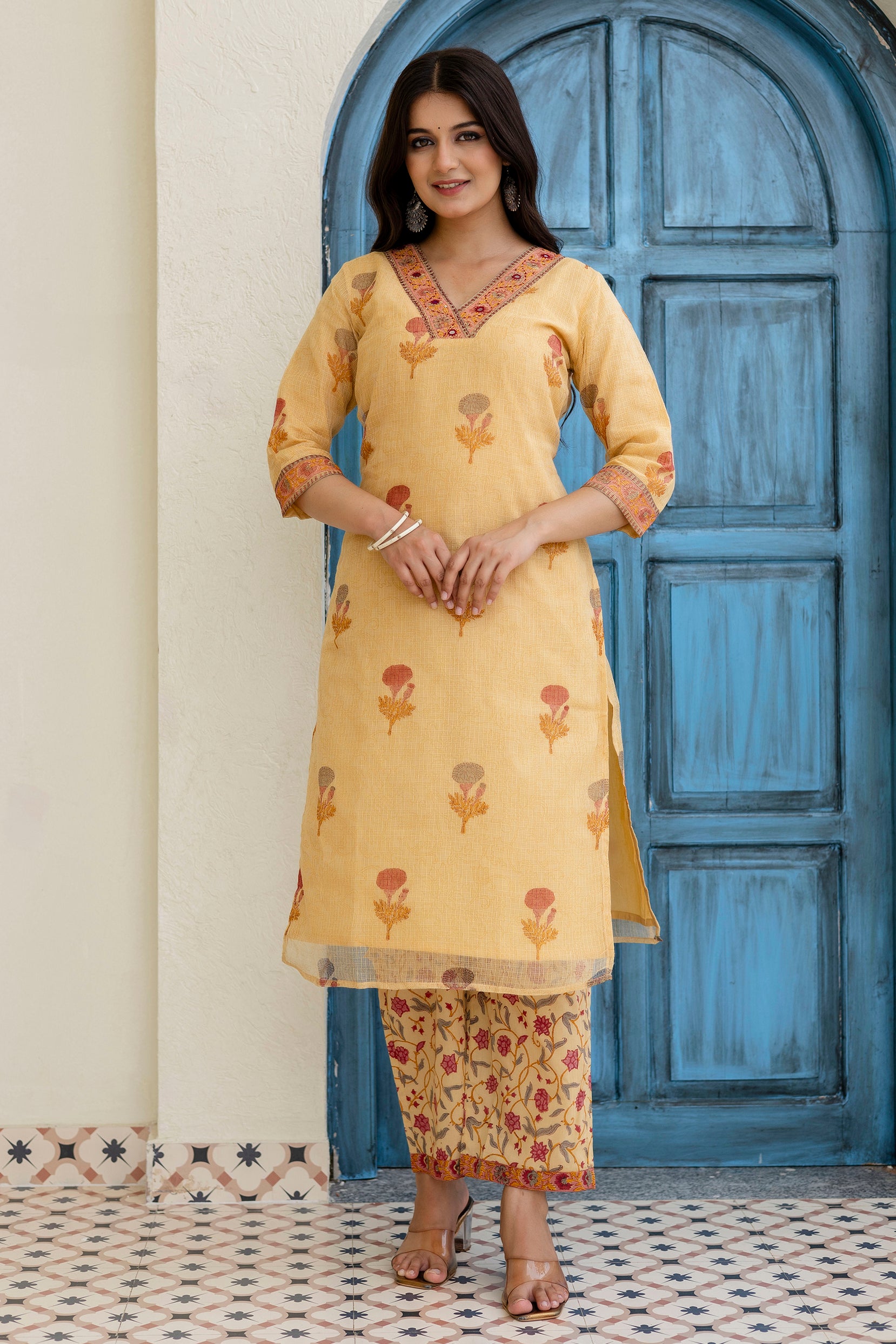 Block Printed Kota Doria Kurta Set