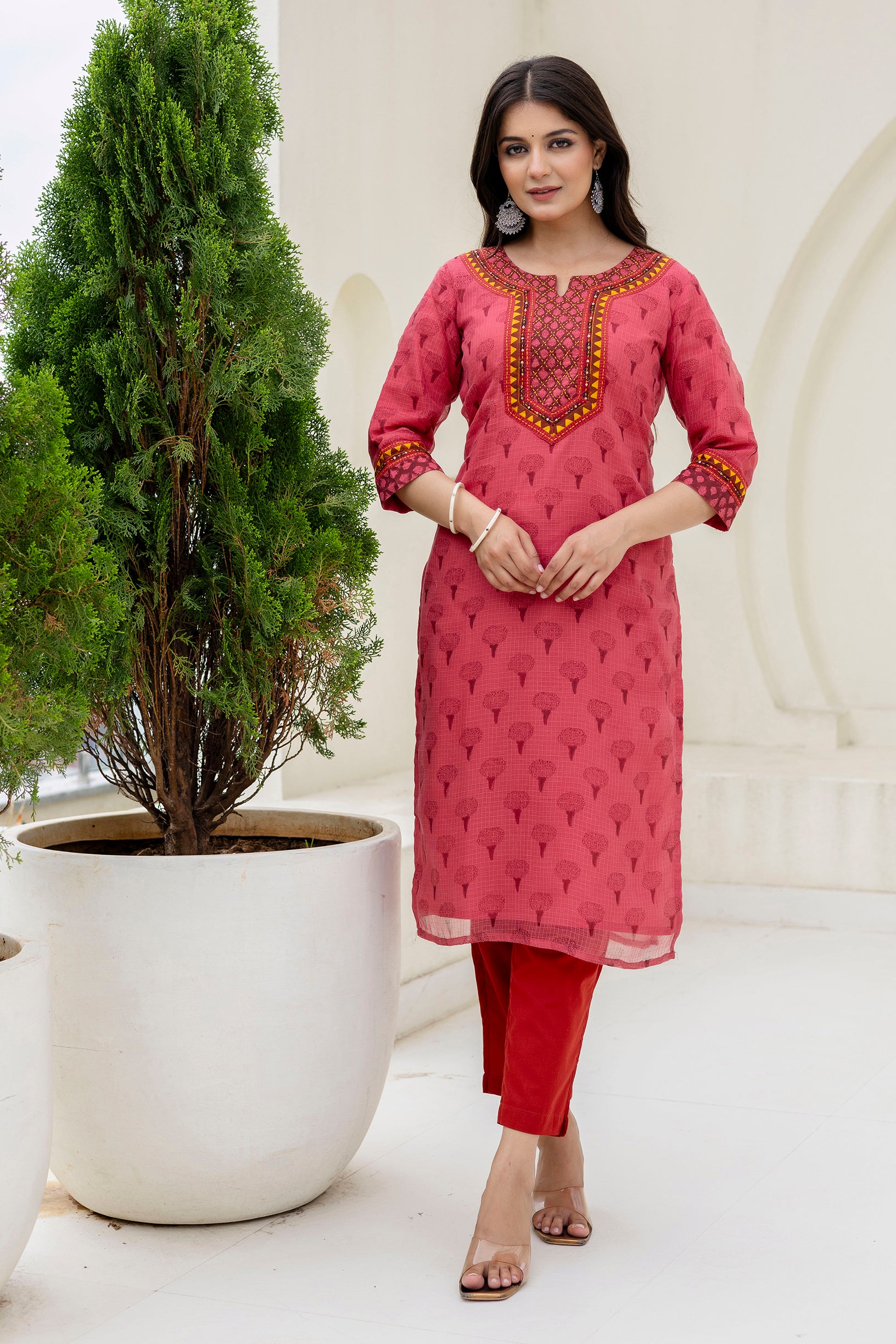 Block Printed Kota Doria Kurta Set