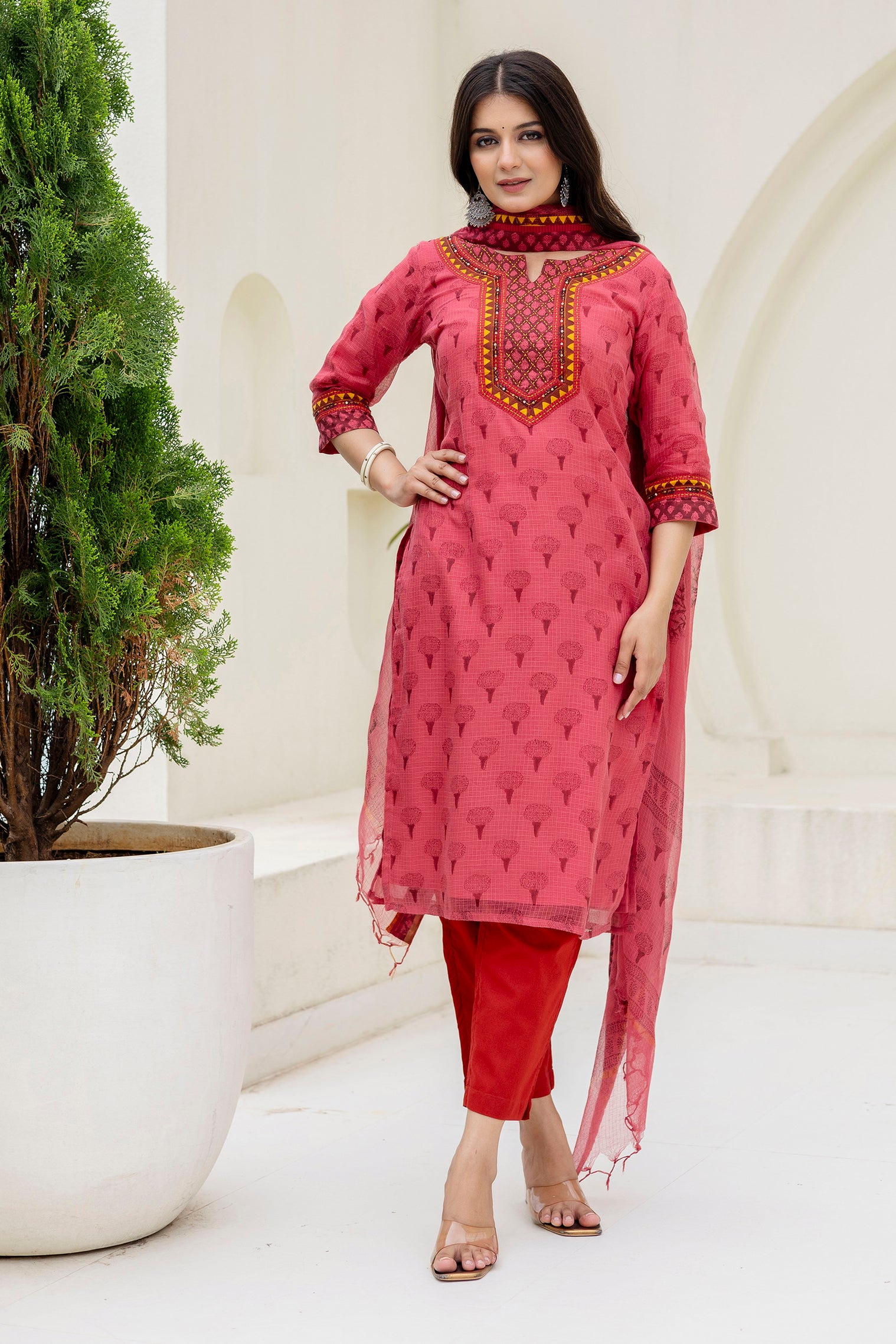 Block Printed Kota Doria Kurta Set