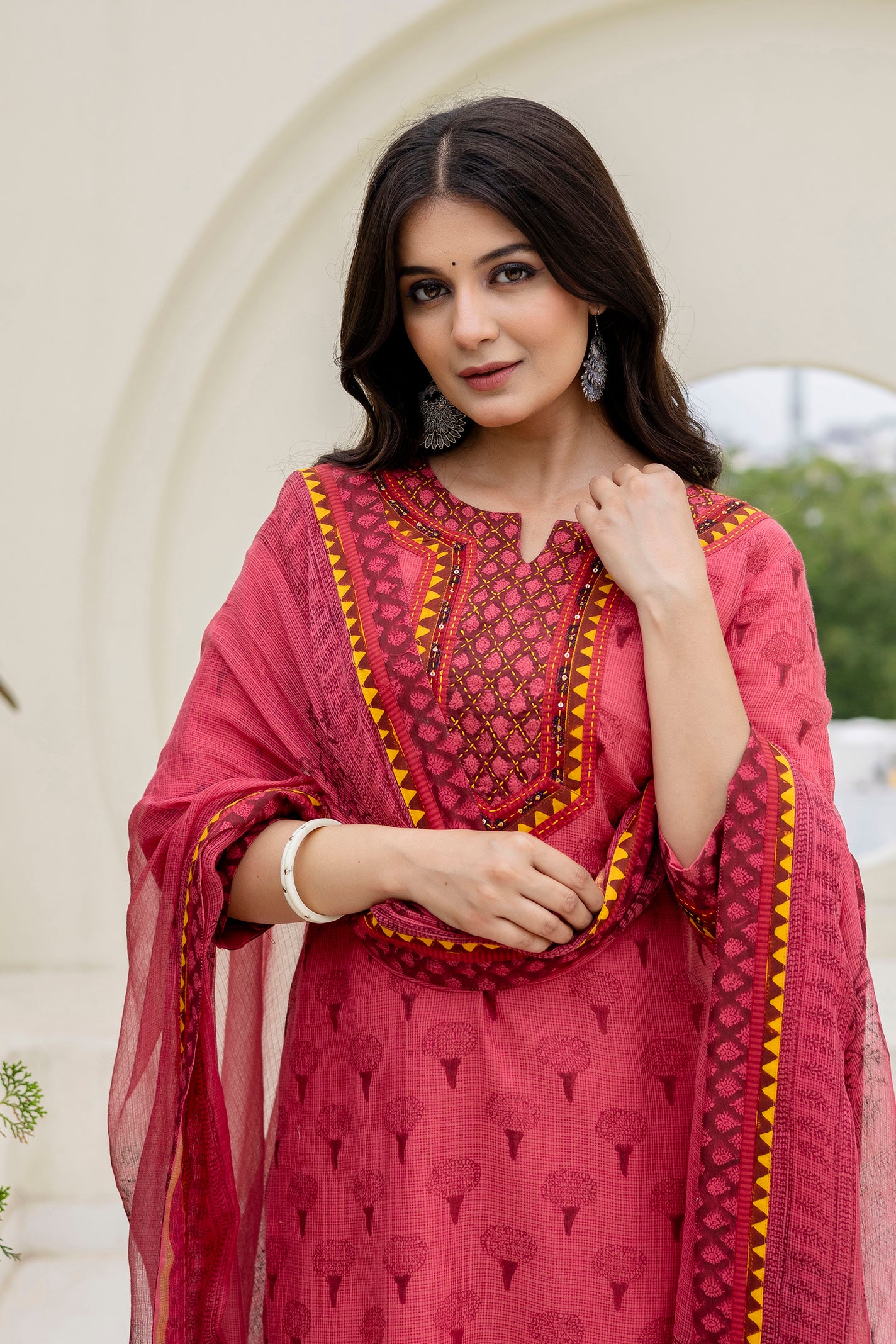 Block Printed Kota Doria Kurta Set