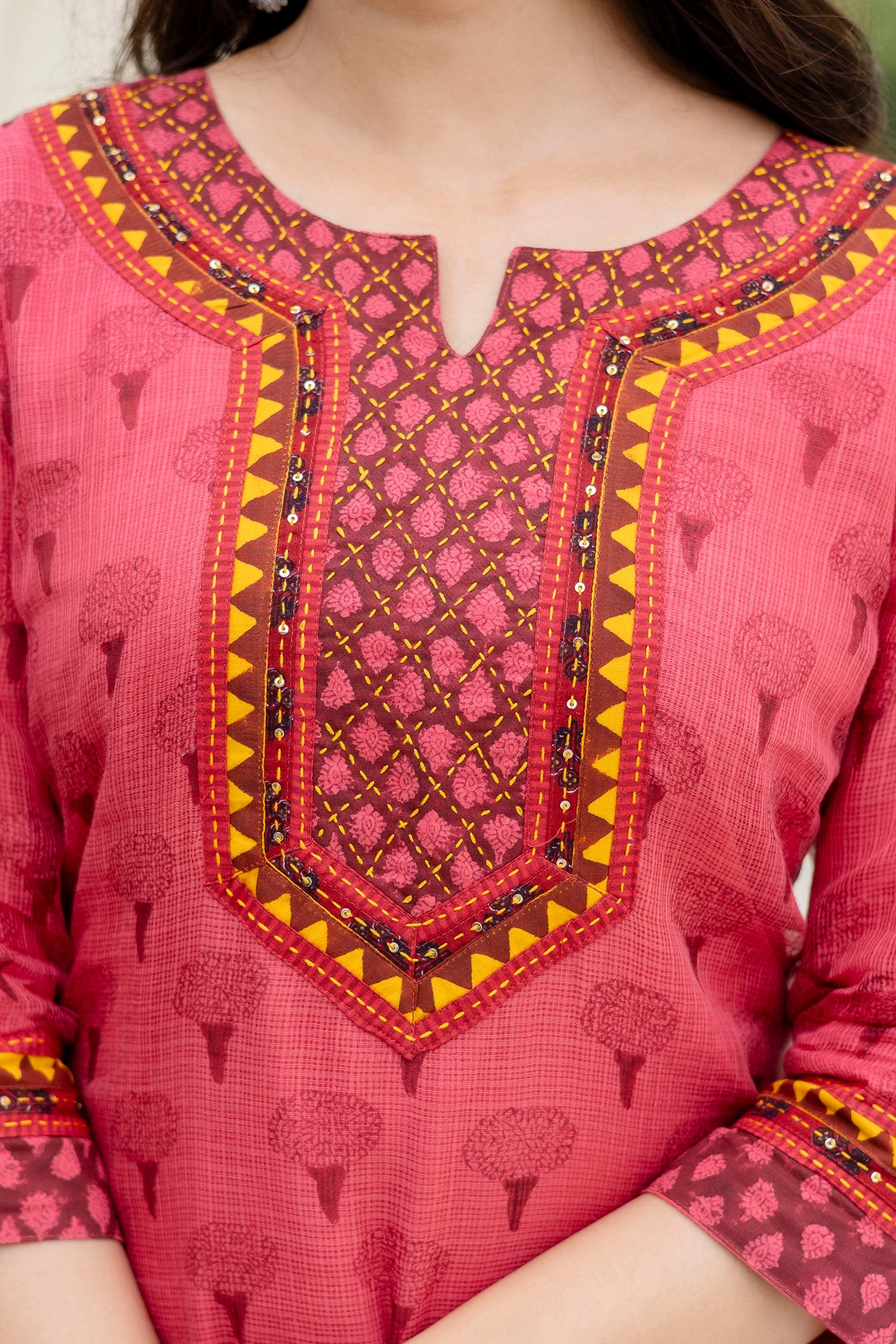 Block Printed Kota Doria Kurta Set
