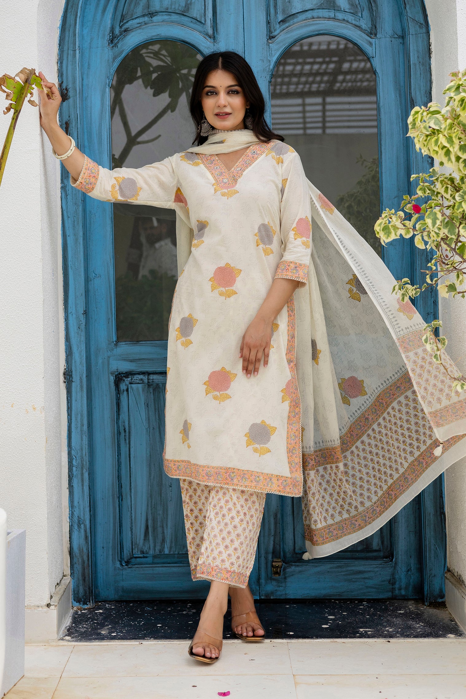 Block Printed Cotton Cambric Kurta Set