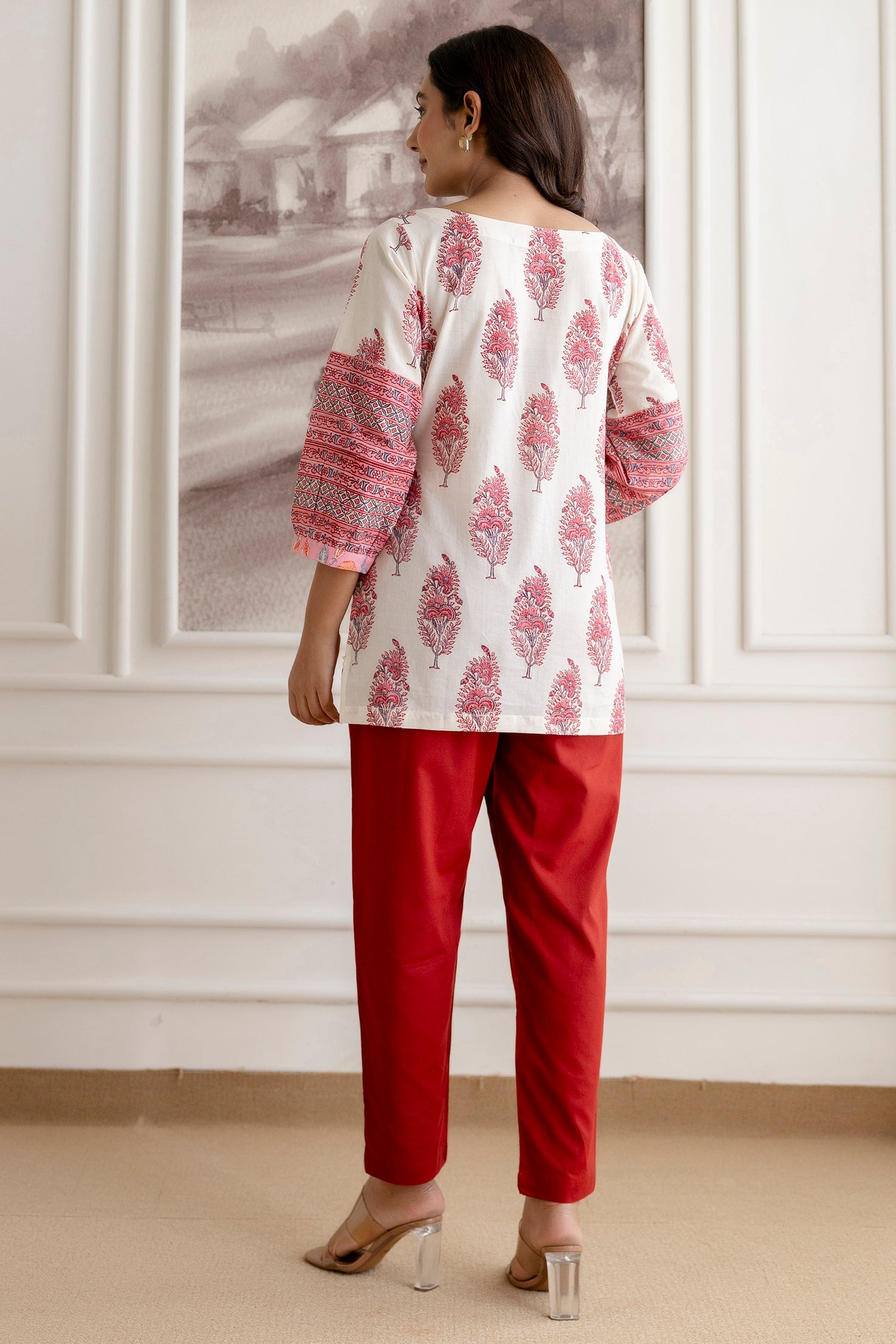 Red Tree Motif Cotton Top