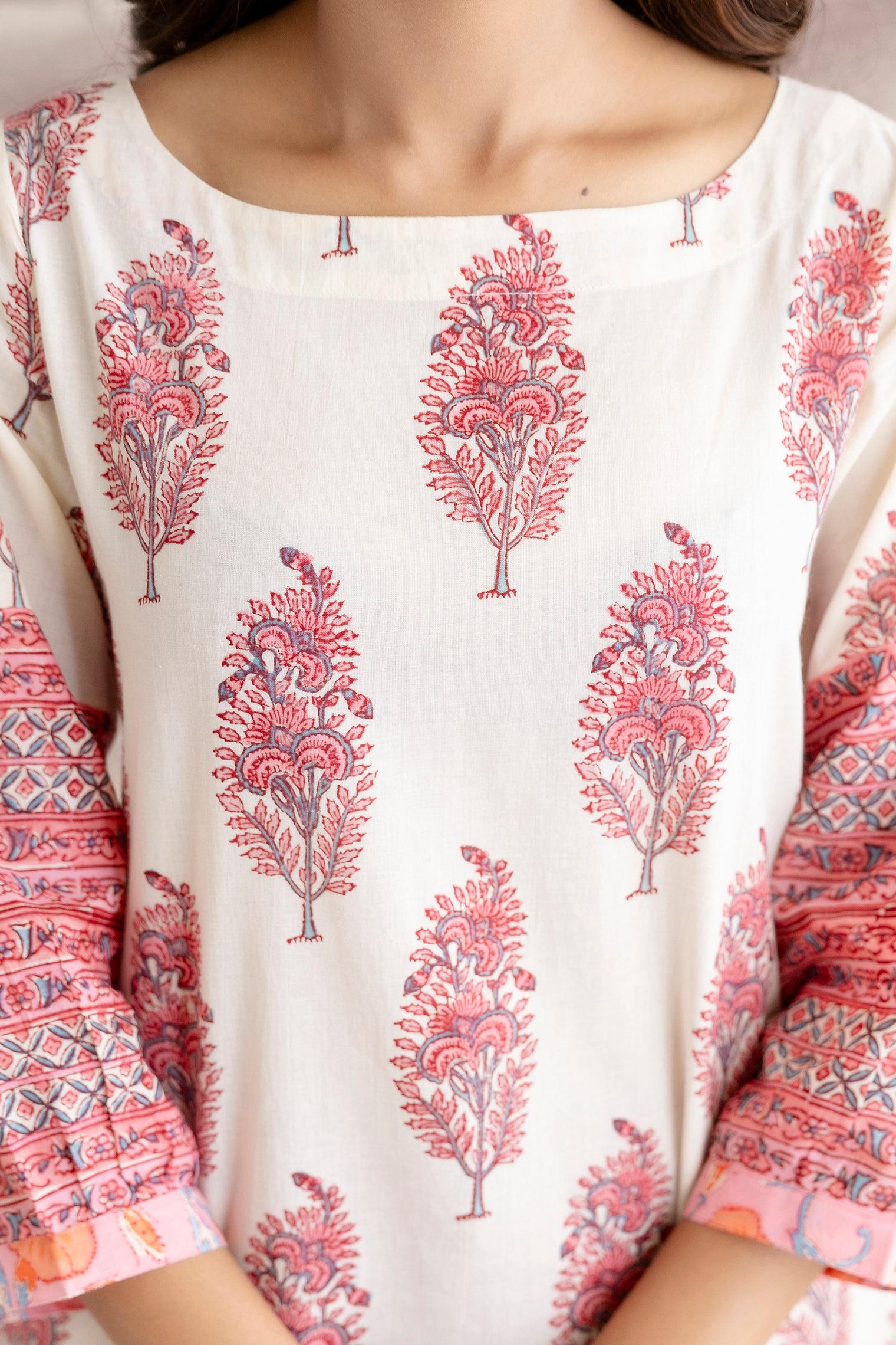 Red Tree Motif Cotton Top