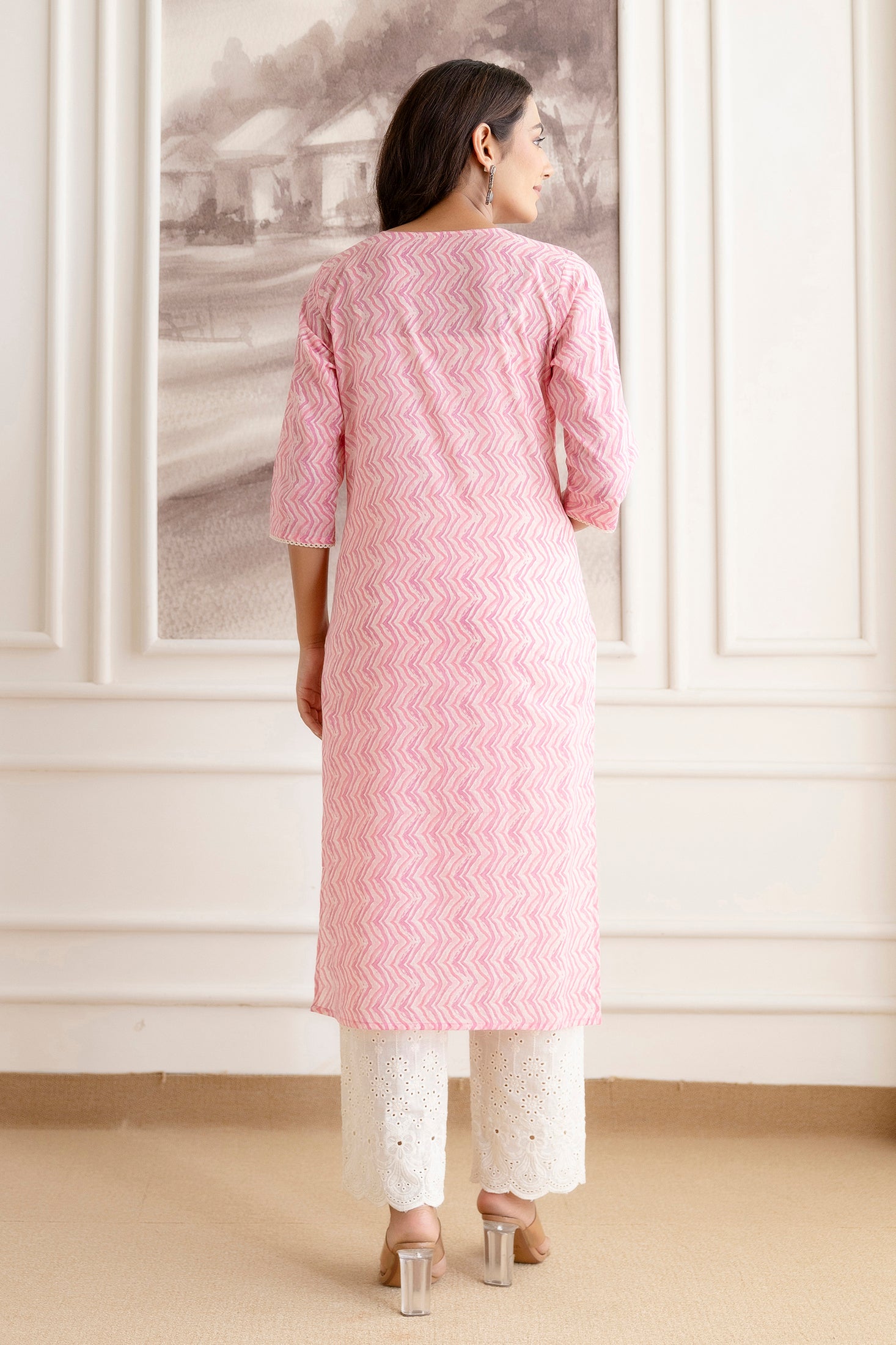 Embroidery Cotton Suit Set With Chikan Plazzo