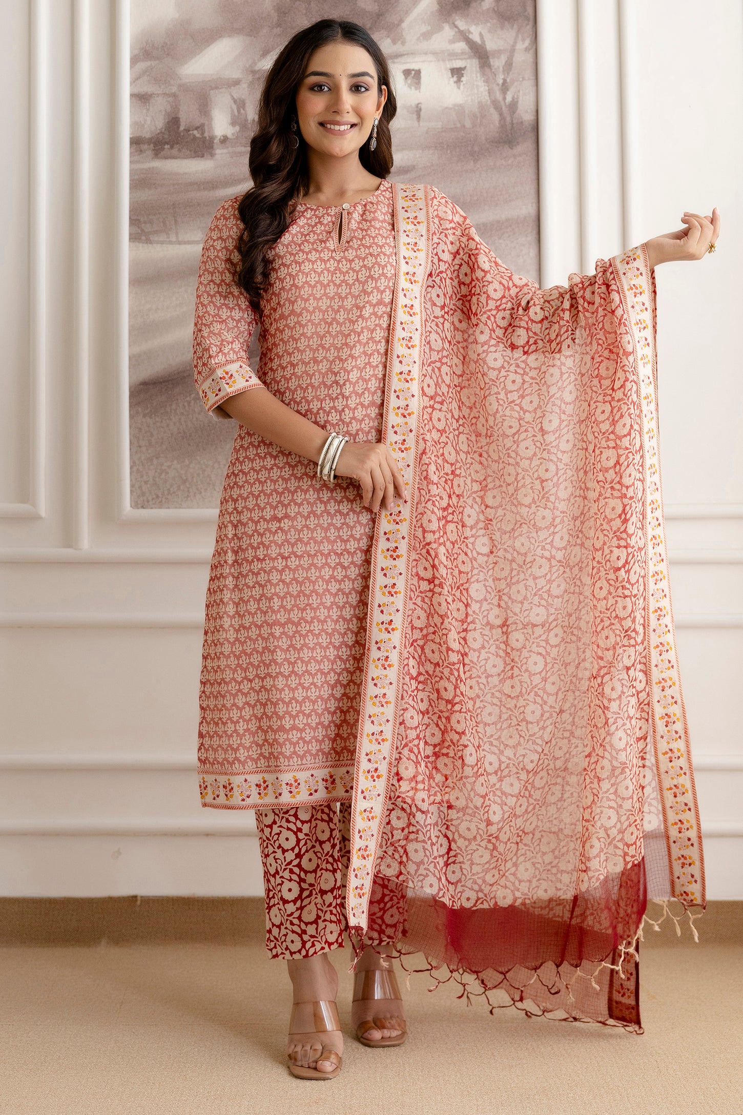 Elegant Block Printed Kota Doria Cotton Suit Set