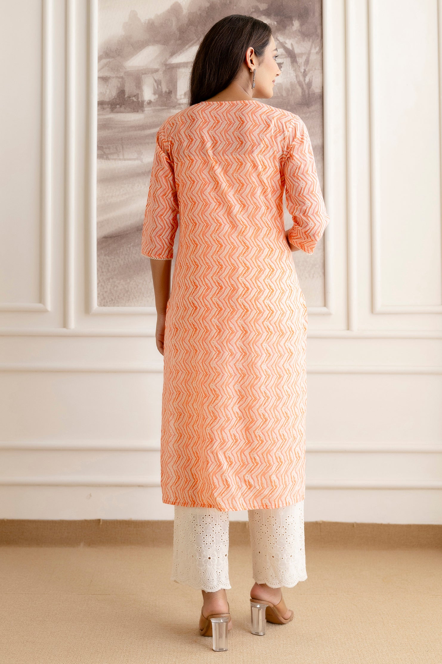 Embroidery Cotton Suit Set With Chikan Plazzo
