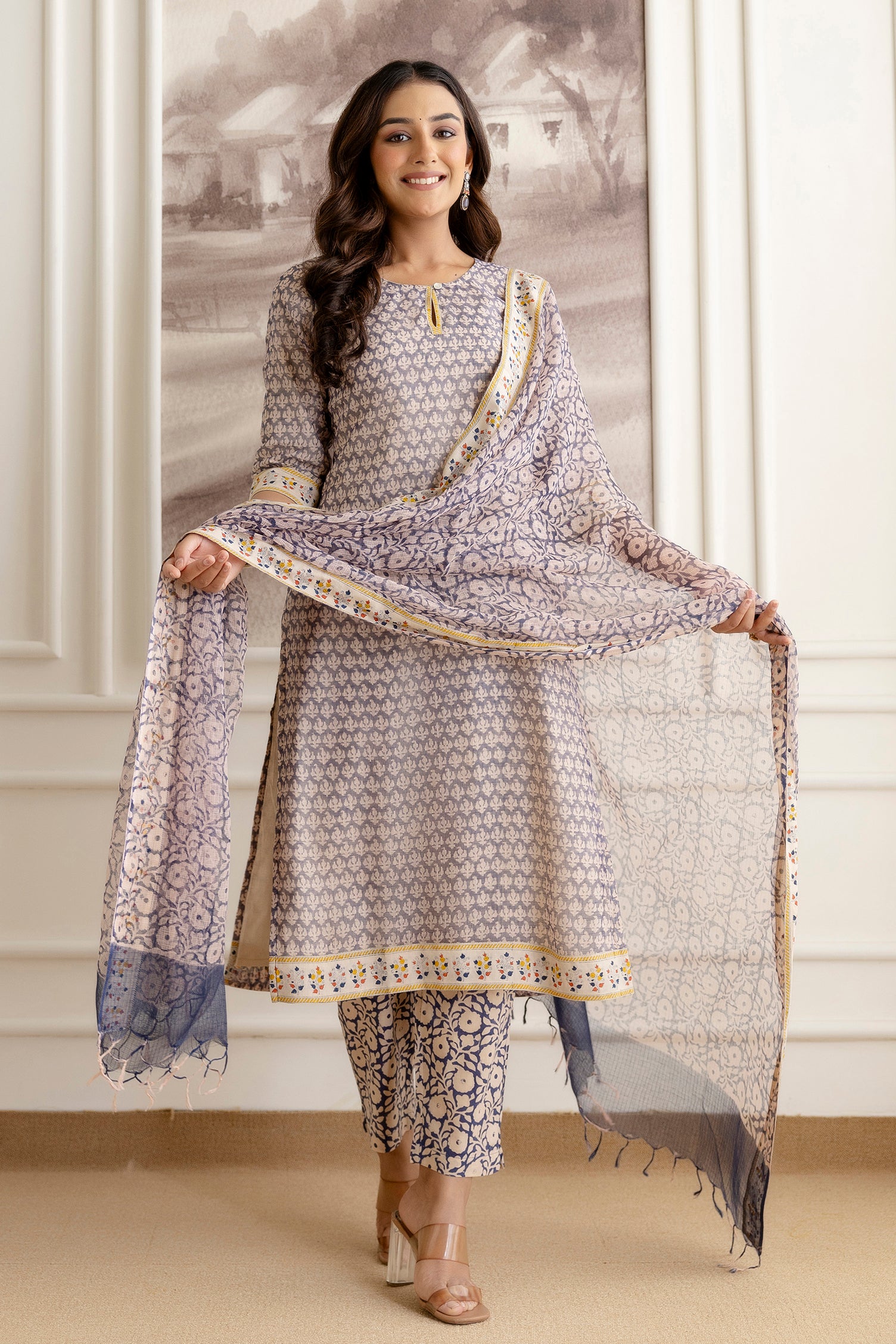 Block printed Kota Doria Suit Set