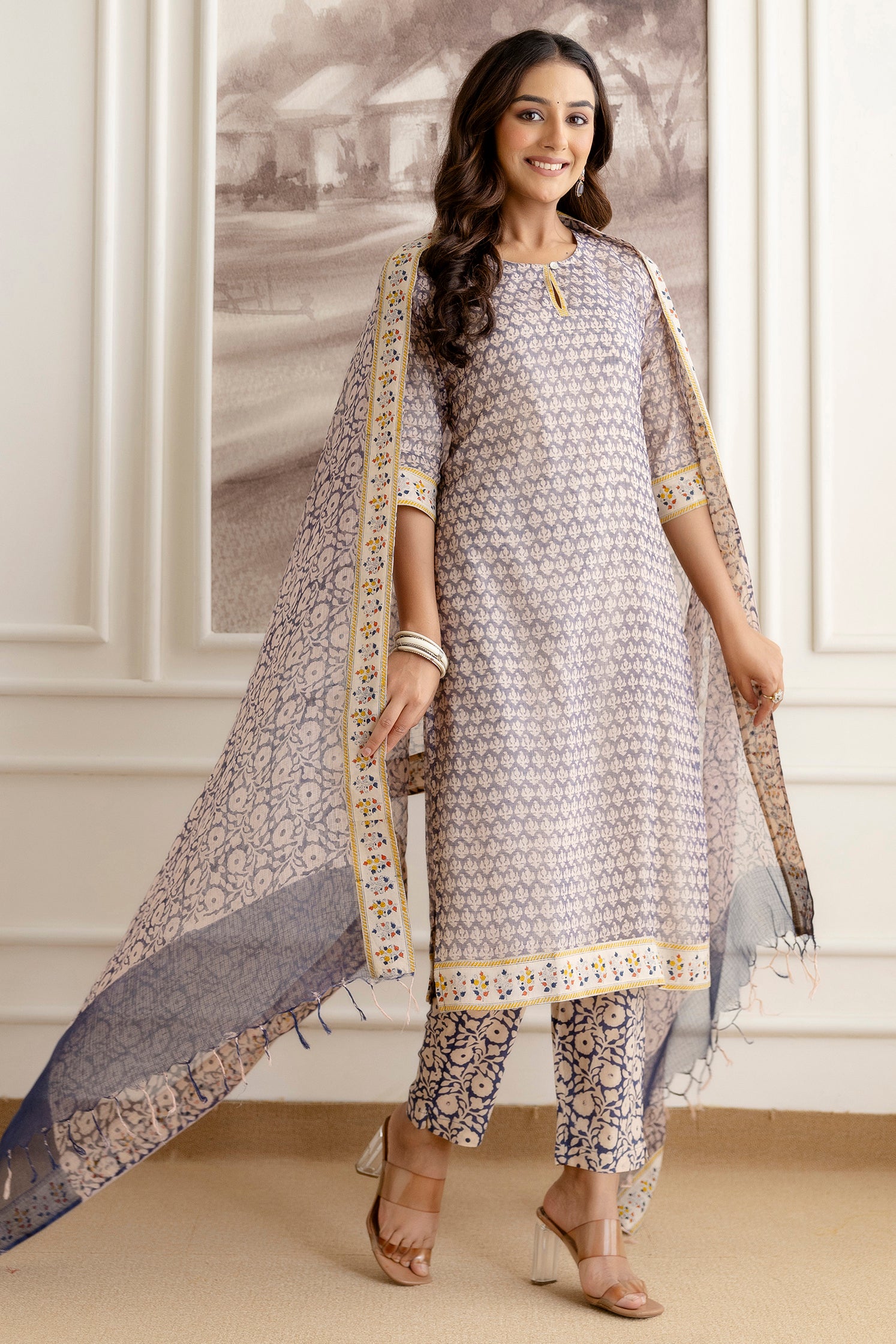 Block printed Kota Doria Suit Set