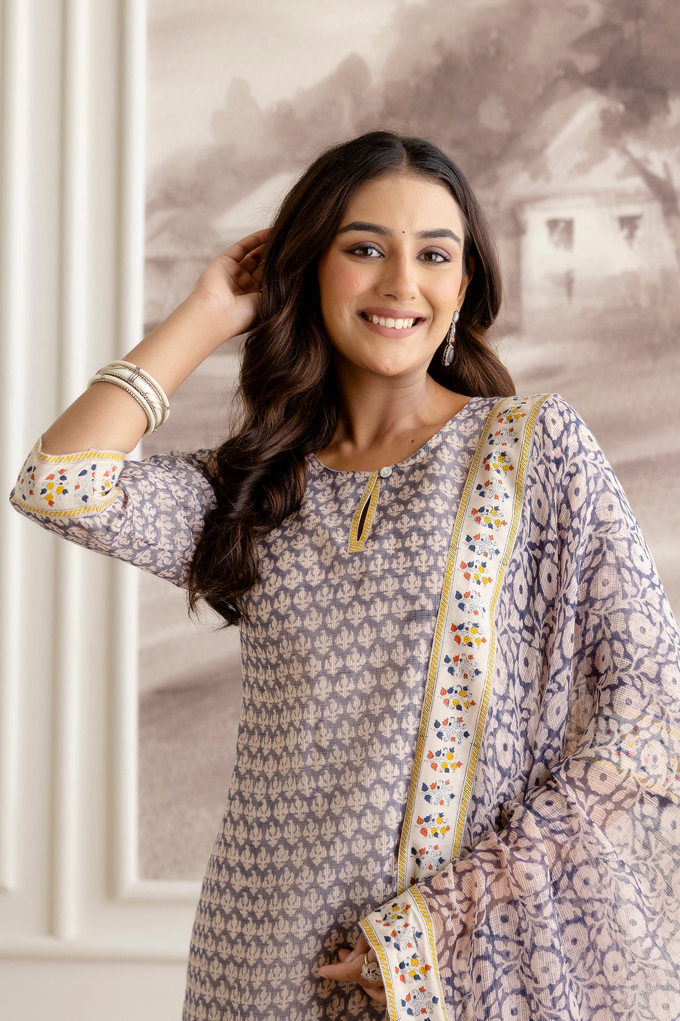 Block printed Kota Doria Suit Set