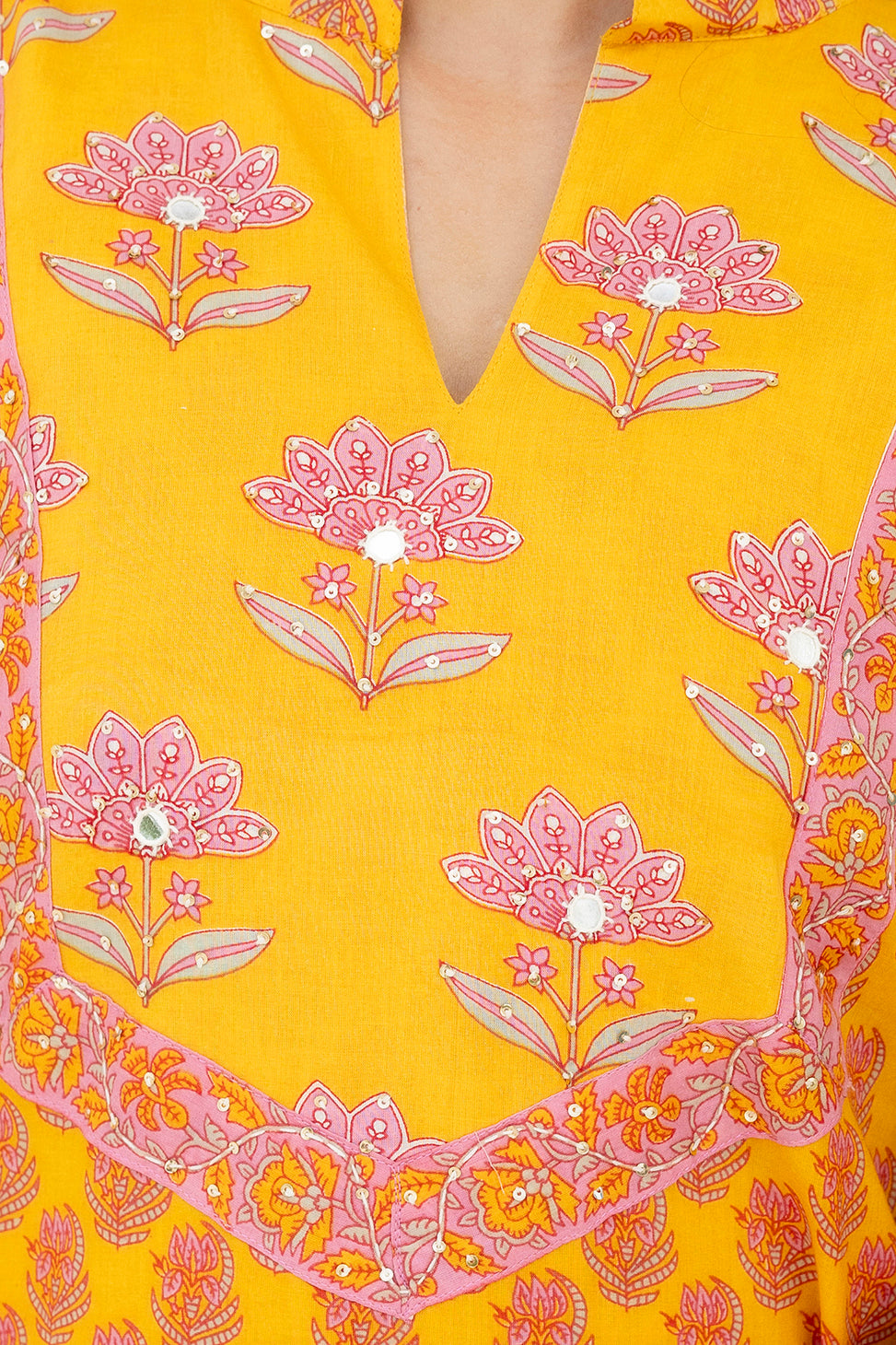 Cotton Booti Print Kurta Set In Yellow