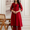 Maroon Cotton Slub Kurta Set with Red Ombre Dupatta