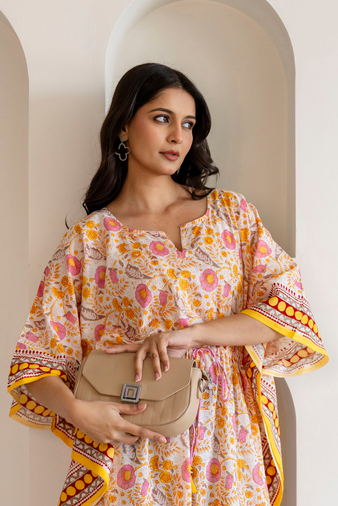 Sunlit Meadows Handblock Cotton Kaftaan