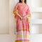 Pink Floral Handblock Cotton Kaftaan Dress