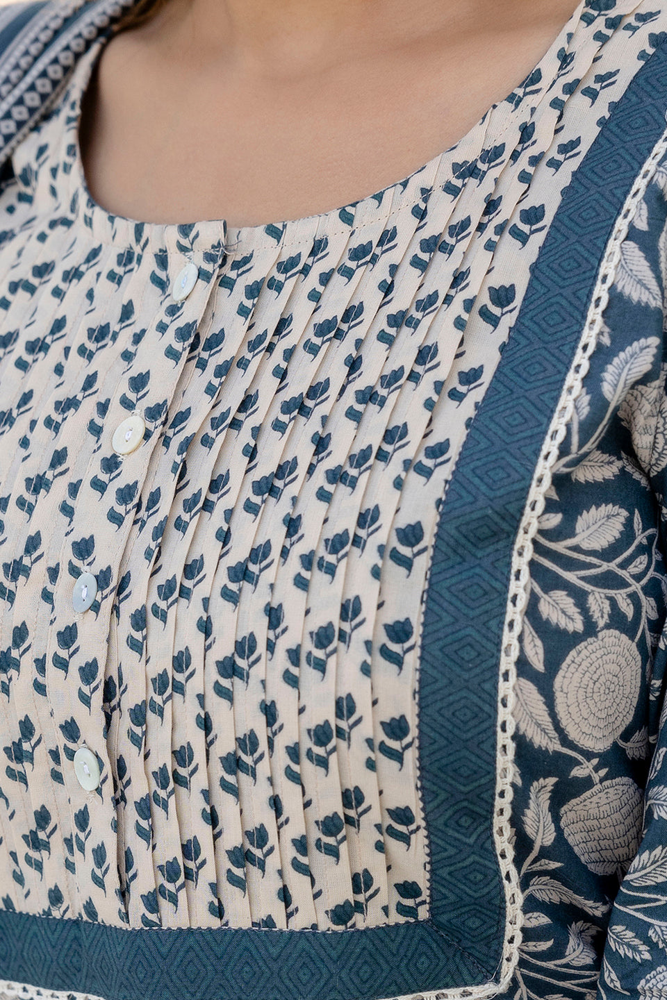 Indigo Printed Cotton Kurta Set with Dupatta