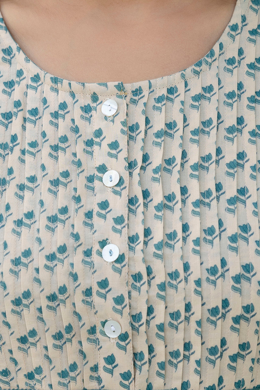 Teal Green Printed Cotton Kurta Set with Dupatta