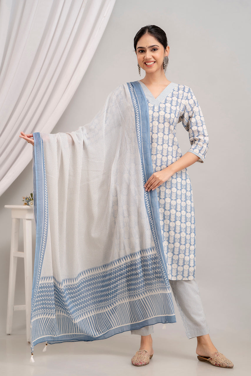 Cotton Suit Set With mulmul dupatta