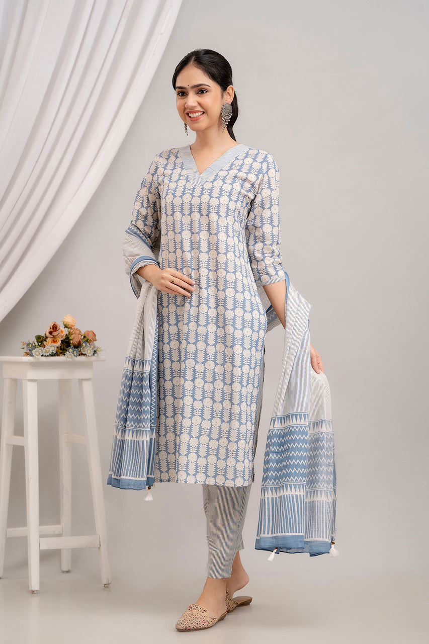 Cotton Suit Set With mulmul dupatta