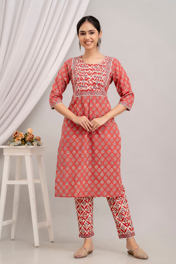 Cotton cambric kurta and pant set