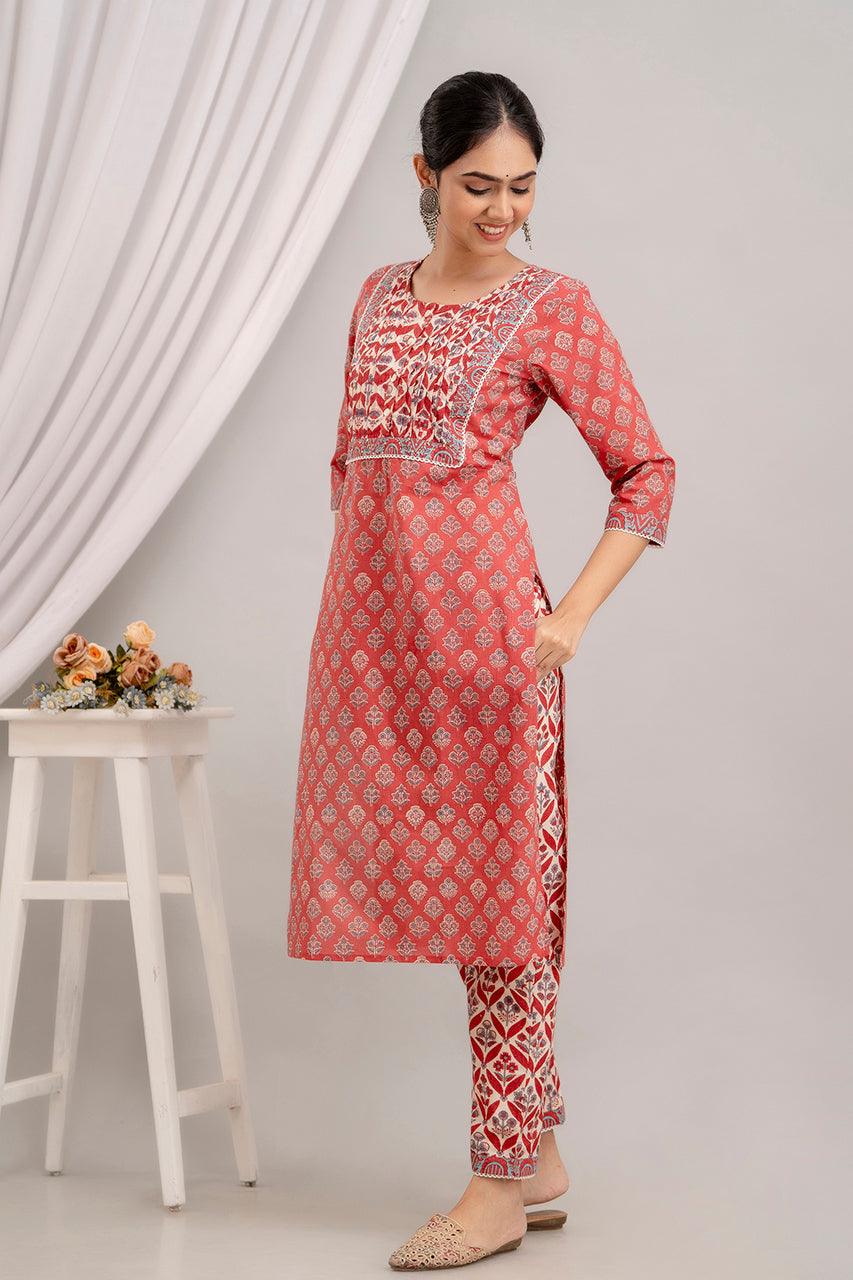 Cotton cambric kurta and pant set