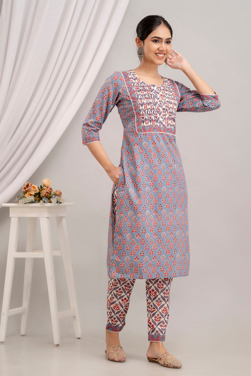 Cotton cambric kurta and pant set