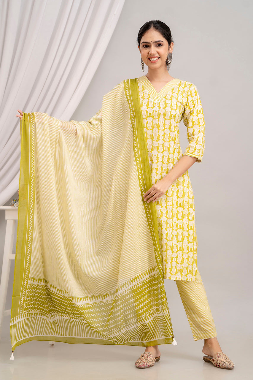 Cotton Suit Set With mulmul dupatta