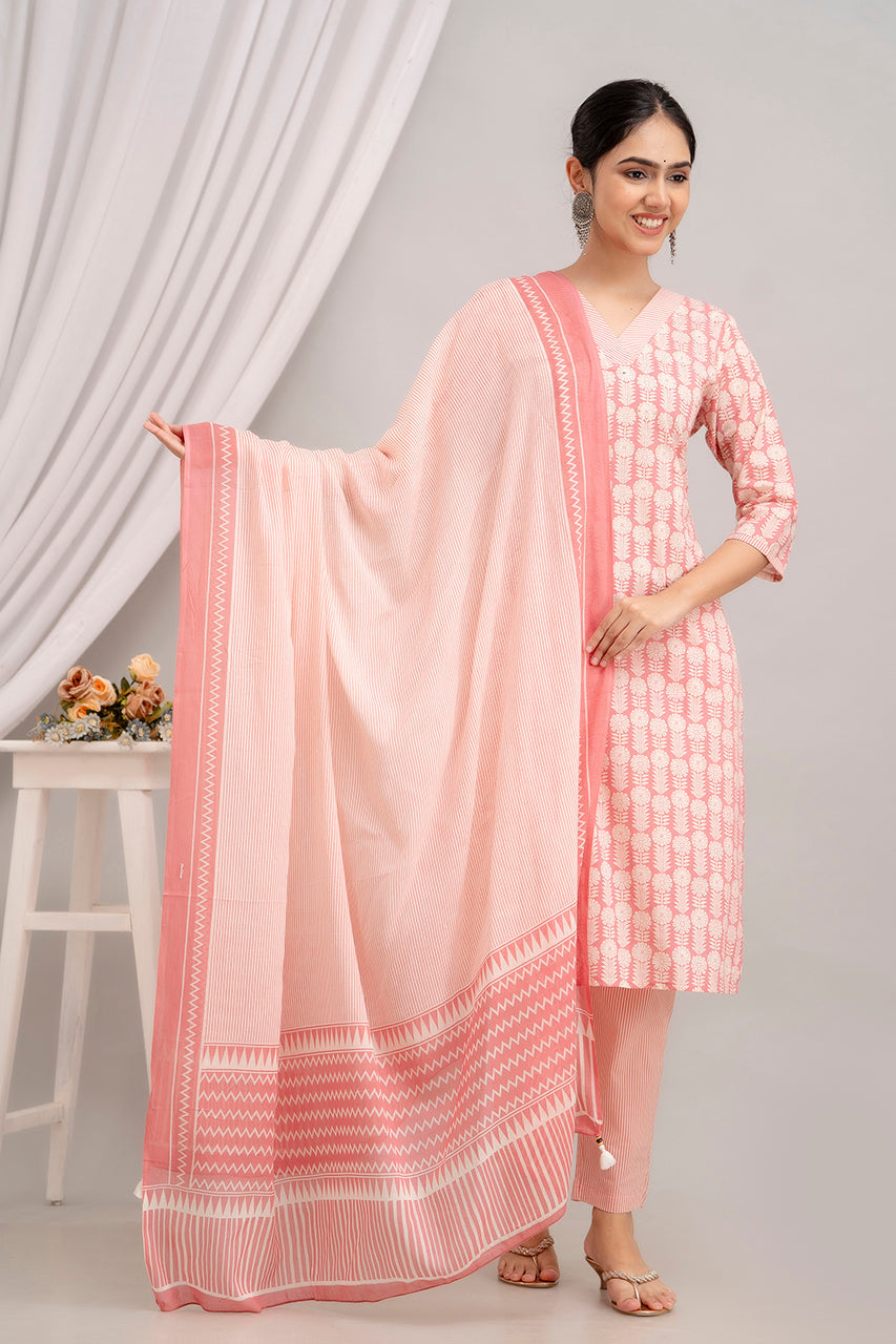 Cotton Suit Set With mulmul dupatta