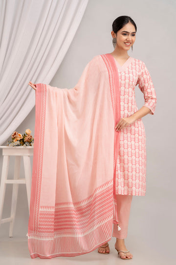 Cotton Suit Set With mulmul dupatta