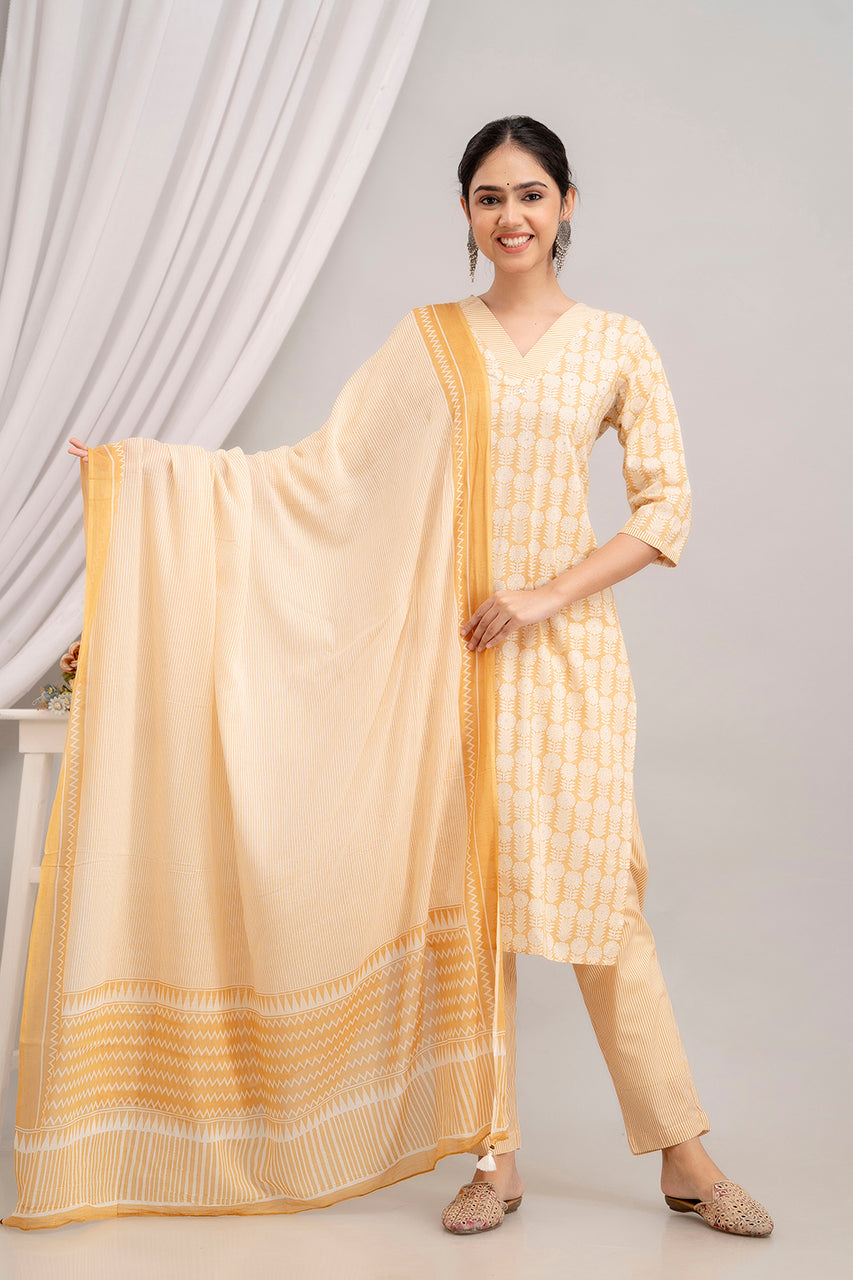 Cotton Suit Set With mulmul dupatta