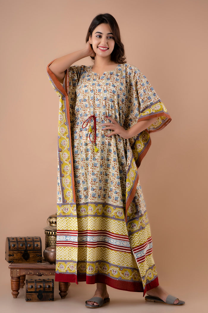 Hand Block Printed Cotton Kaftan